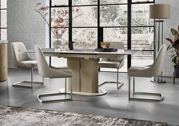 Avorio Large Pop-Up Extending Dining Table and Dining Chairs