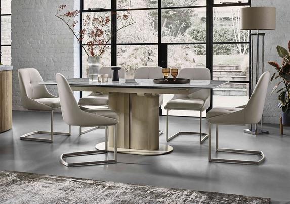 Avorio Large Pop-Up Extending Dining Table and Dining Chairs