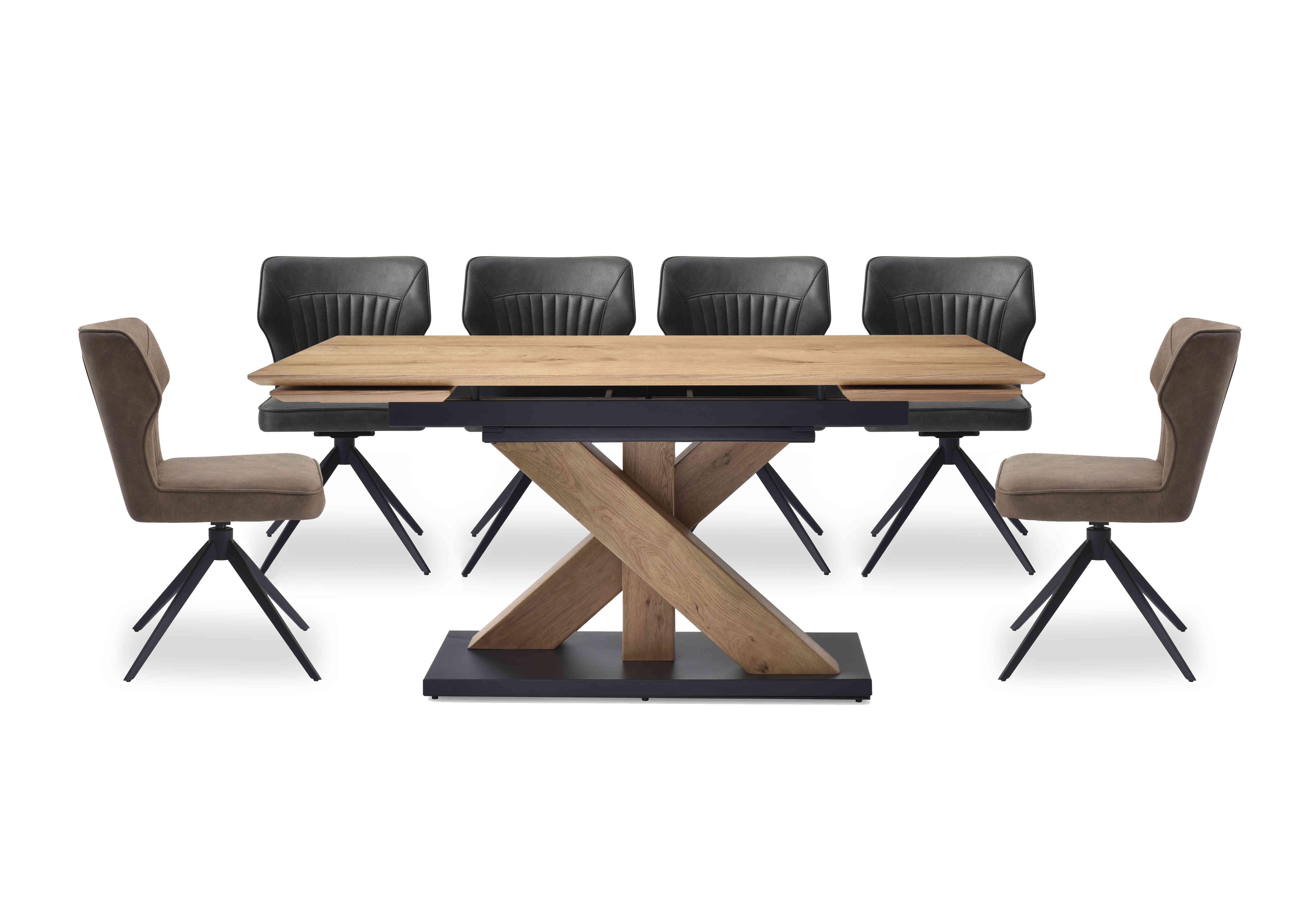 Aydin Large Extending Dining Table with 4 Dark Grey Swivel Dining Chairs and 2 Light Brown Swivel Dining Chairs in  on Furniture Village