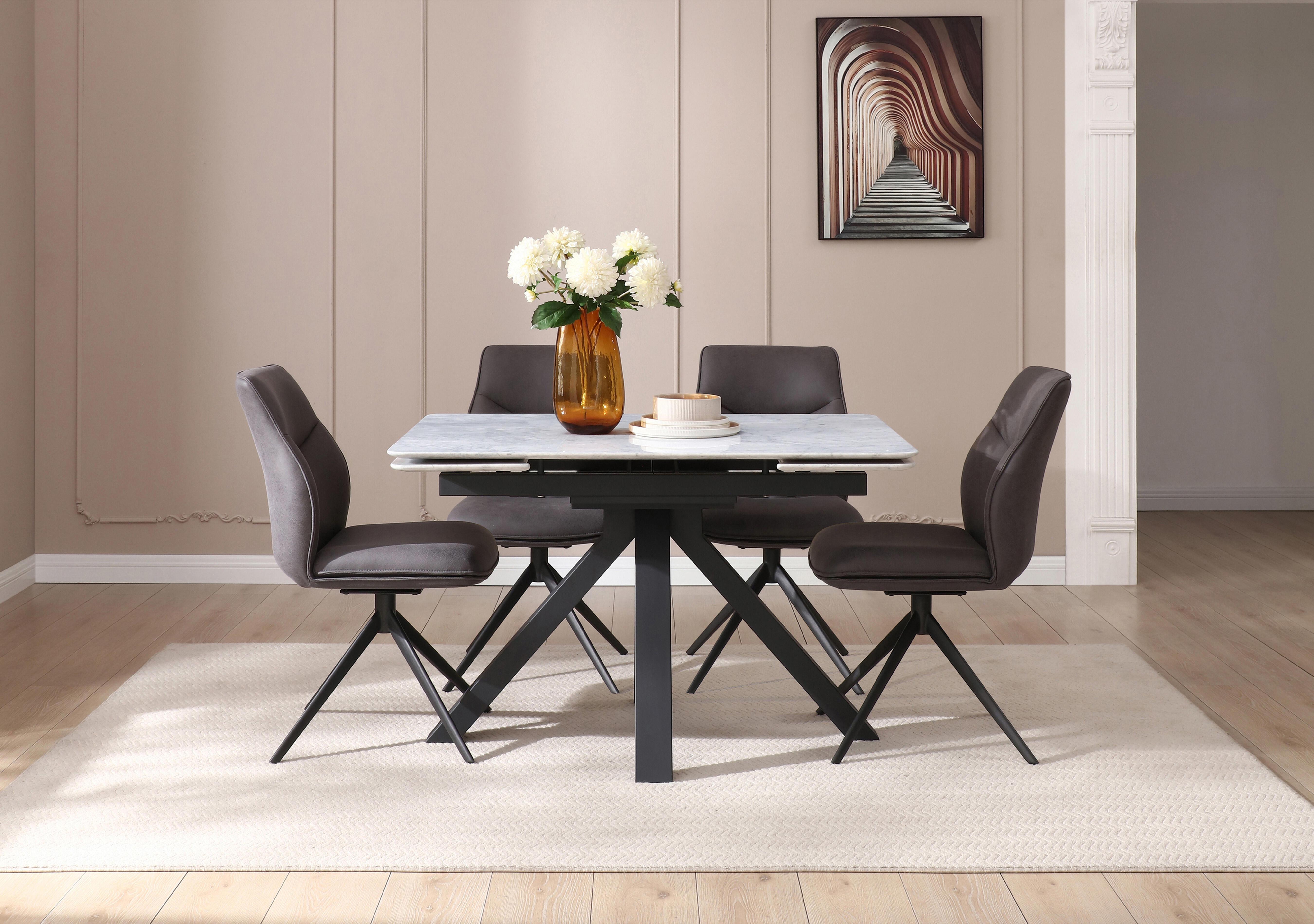 Bastille Draw Leaf Extending Dining Table and 4 Faux Leather Swivel Dining Chairs in  on Furniture Village