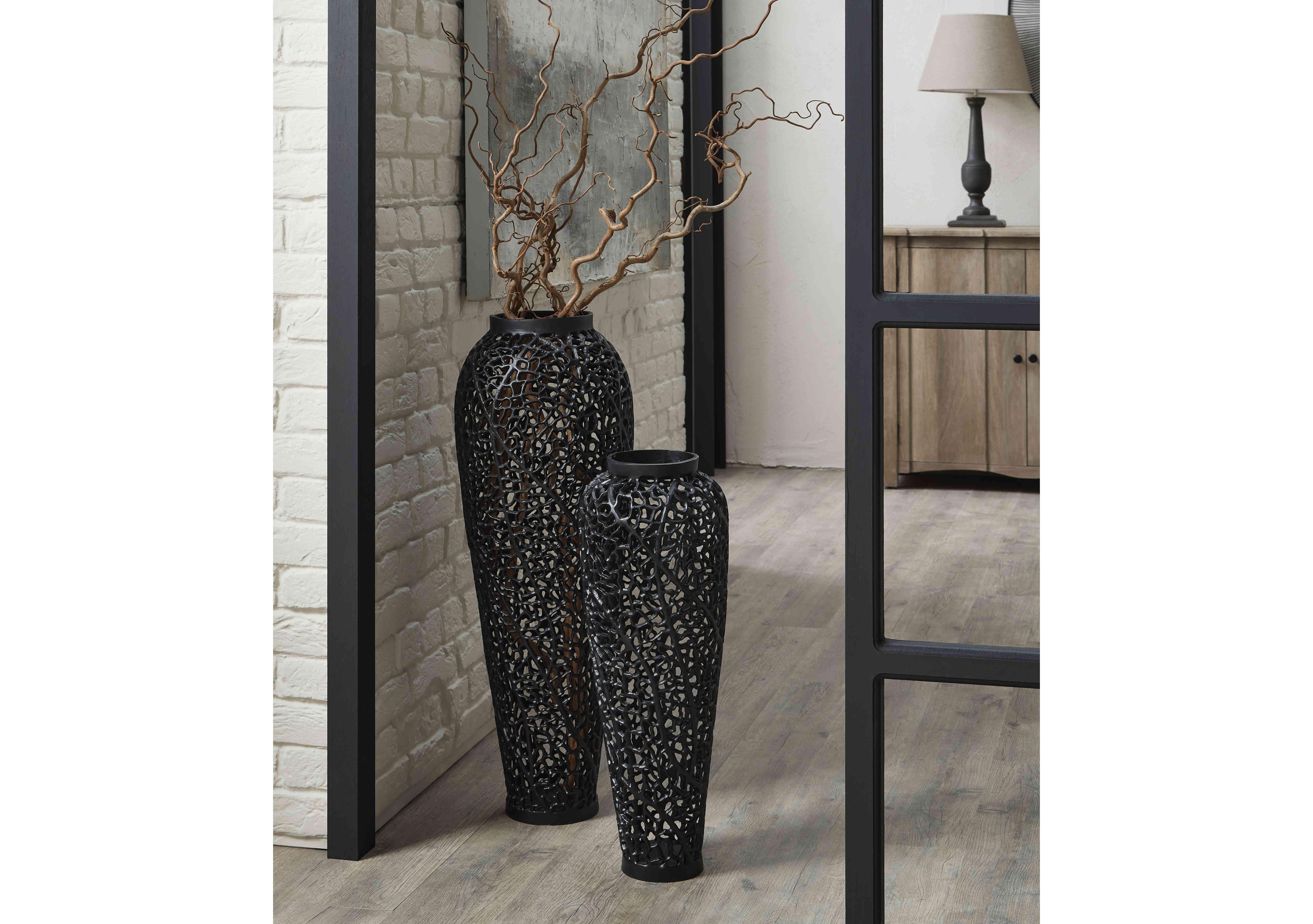Black Cast Lattice Vase Large in  on Furniture Village