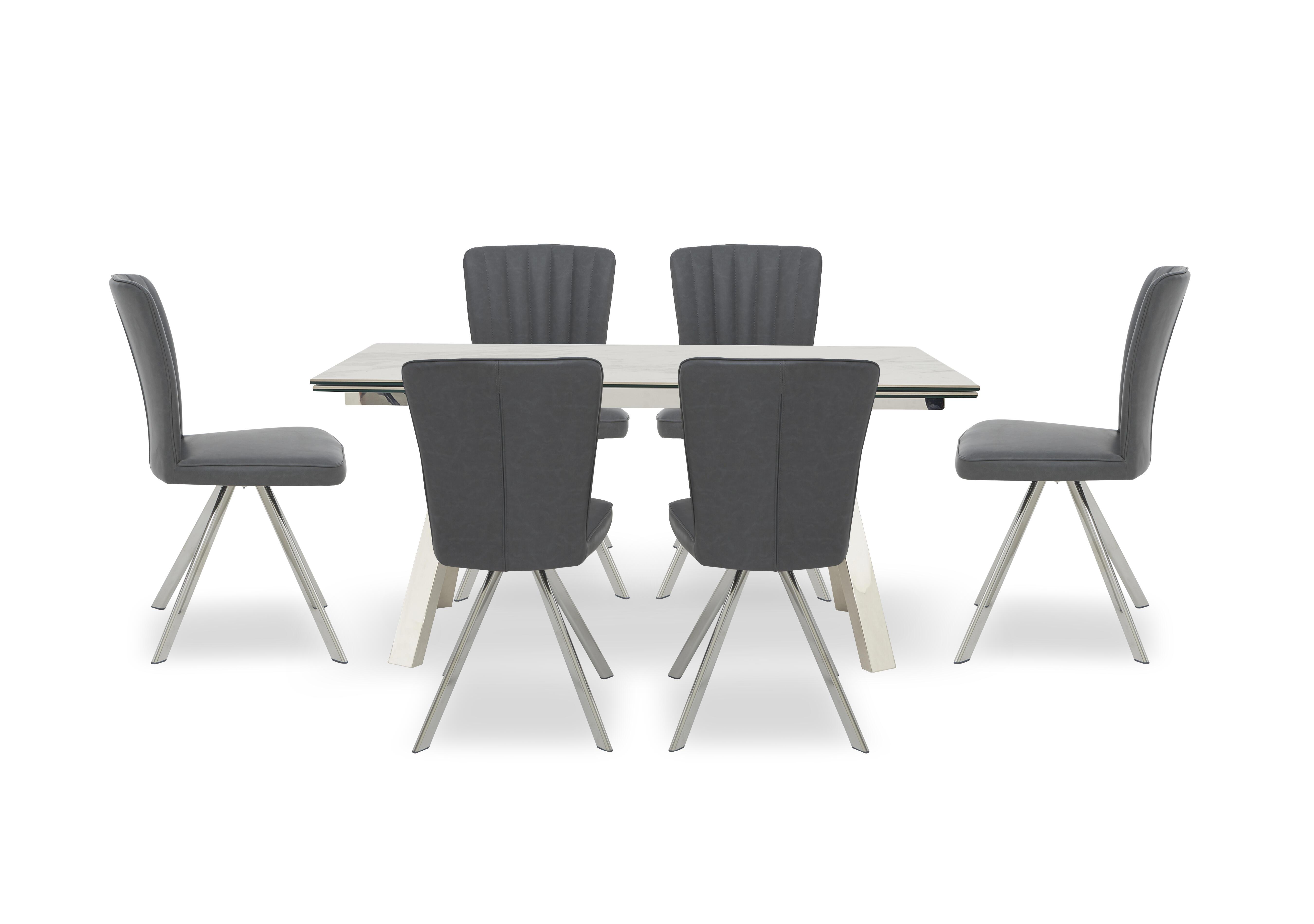 Blink Extending Dining Table and 6 Faux Leather Swivel Dining Chairs in  on Furniture Village