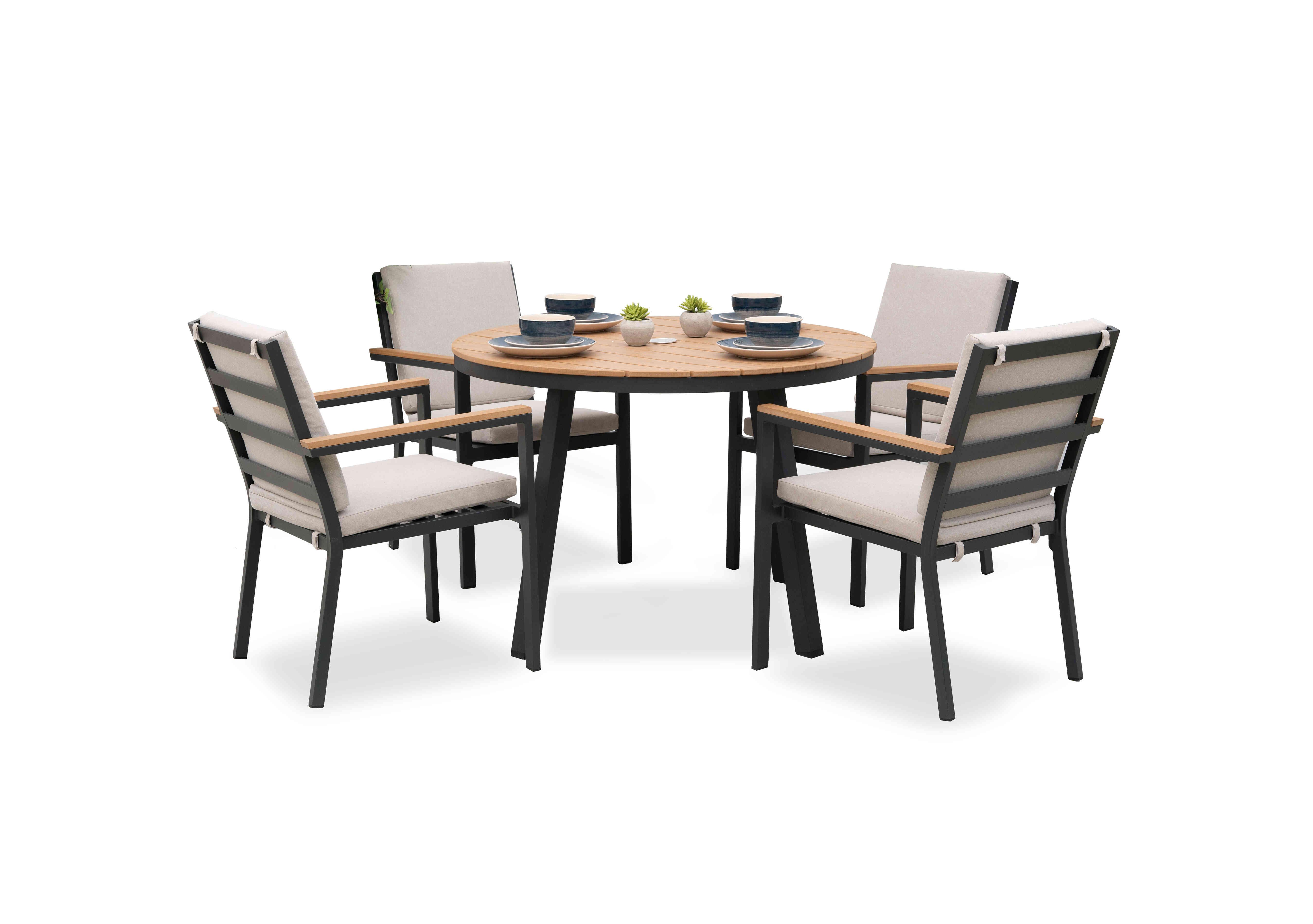 Bloom Round Garden Dining Table with 4 Dining Chairs in  on Furniture Village