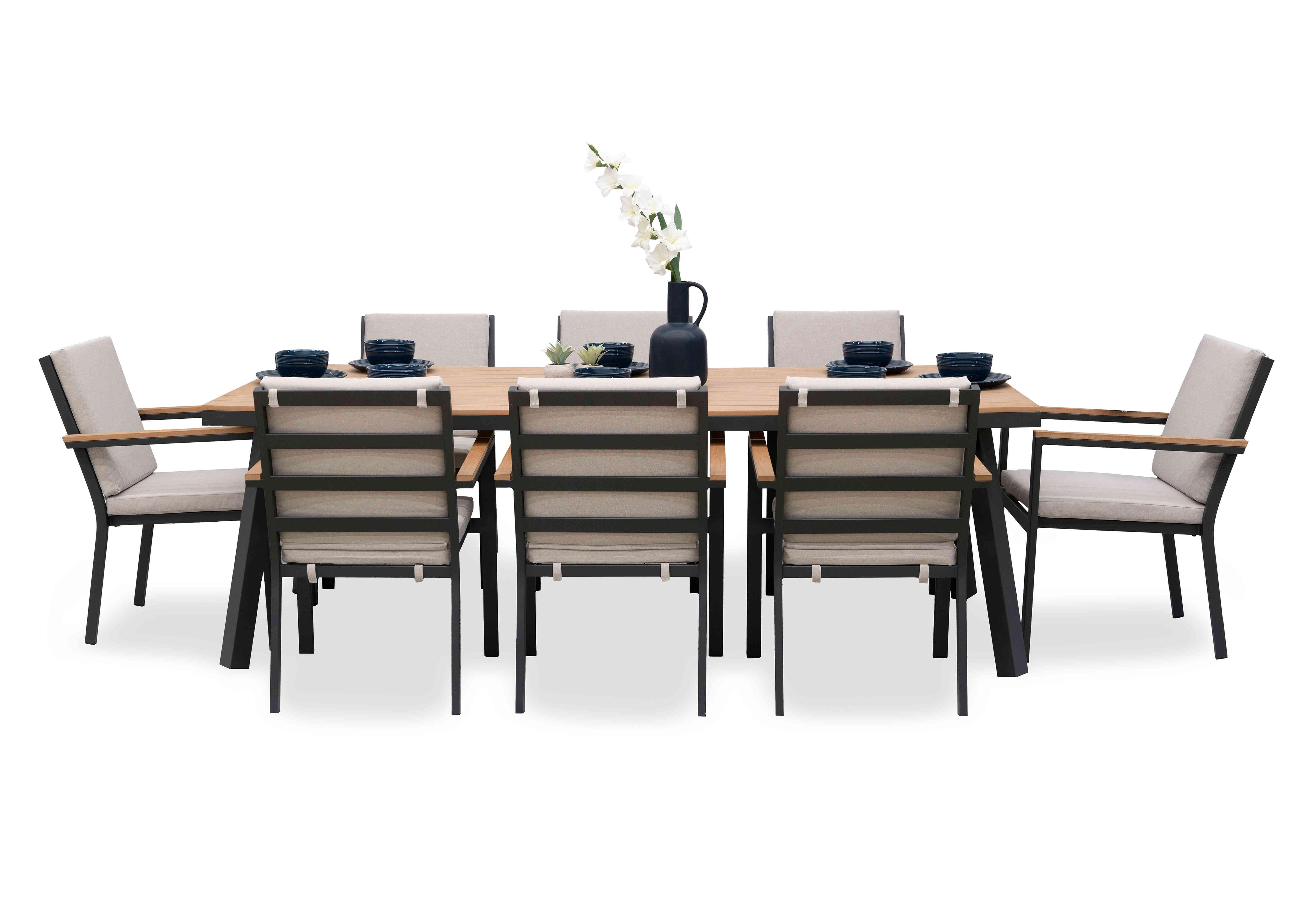 Bloom Rectangular Garden Dining Table with 8 Dining Chairs in  on Furniture Village
