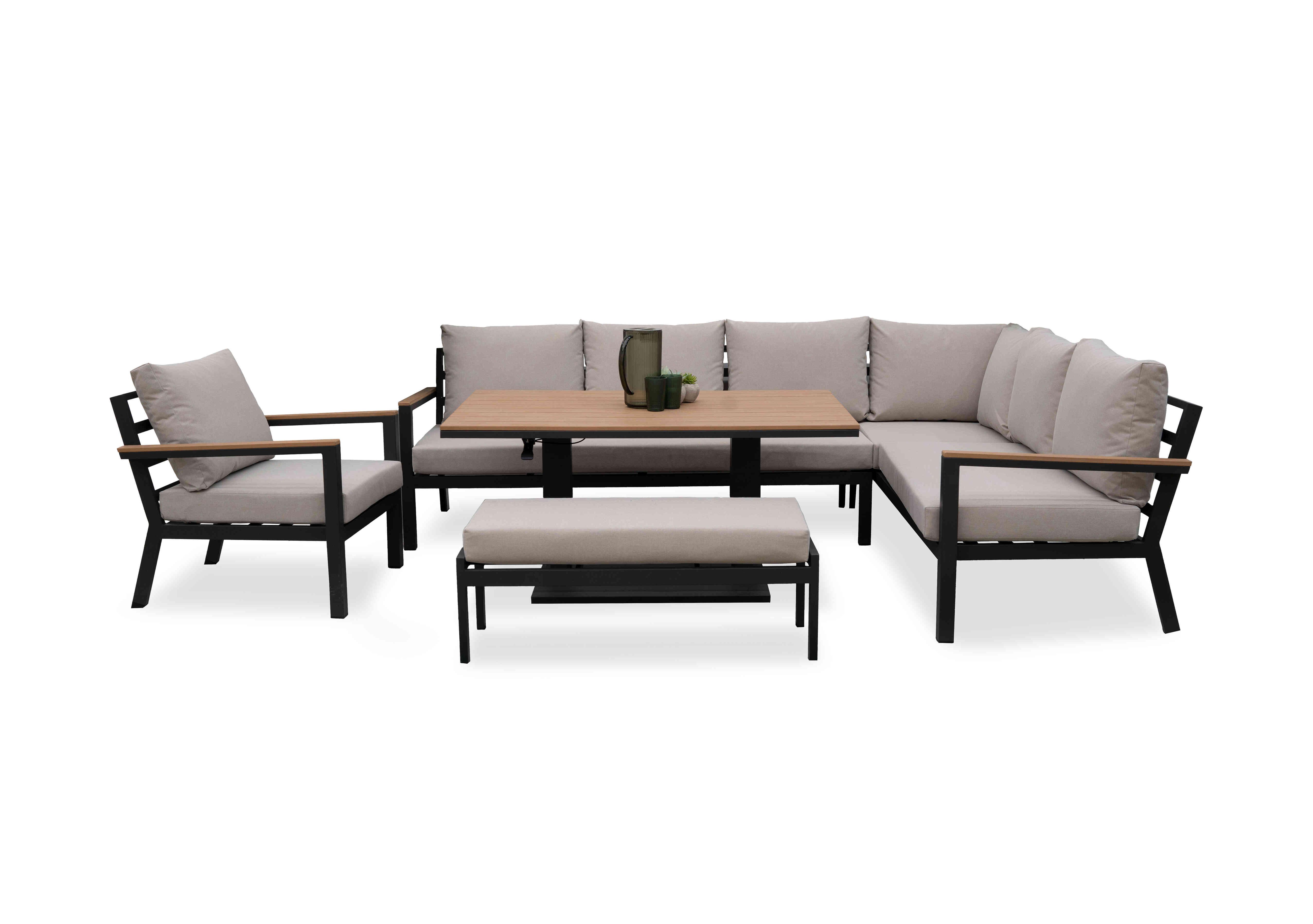 Bloom Right Hand Facing Corner Sofa Dining Set with Rectangular Rising Dining Table, Armchair and Stool in  on Furniture Village