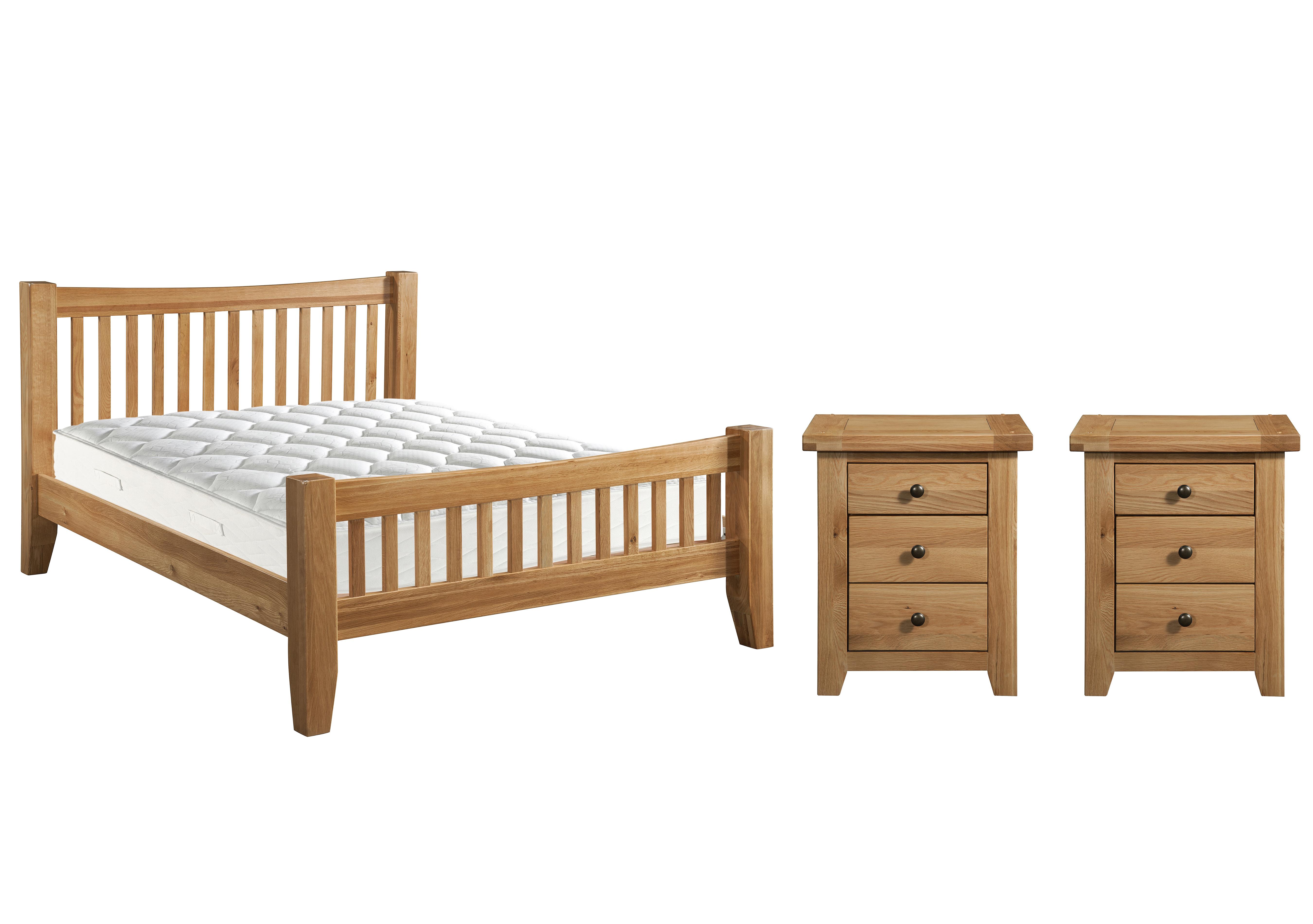 California 5’ Bedframe and 2 x 3 Drawer Bedside Tables in  on Furniture Village