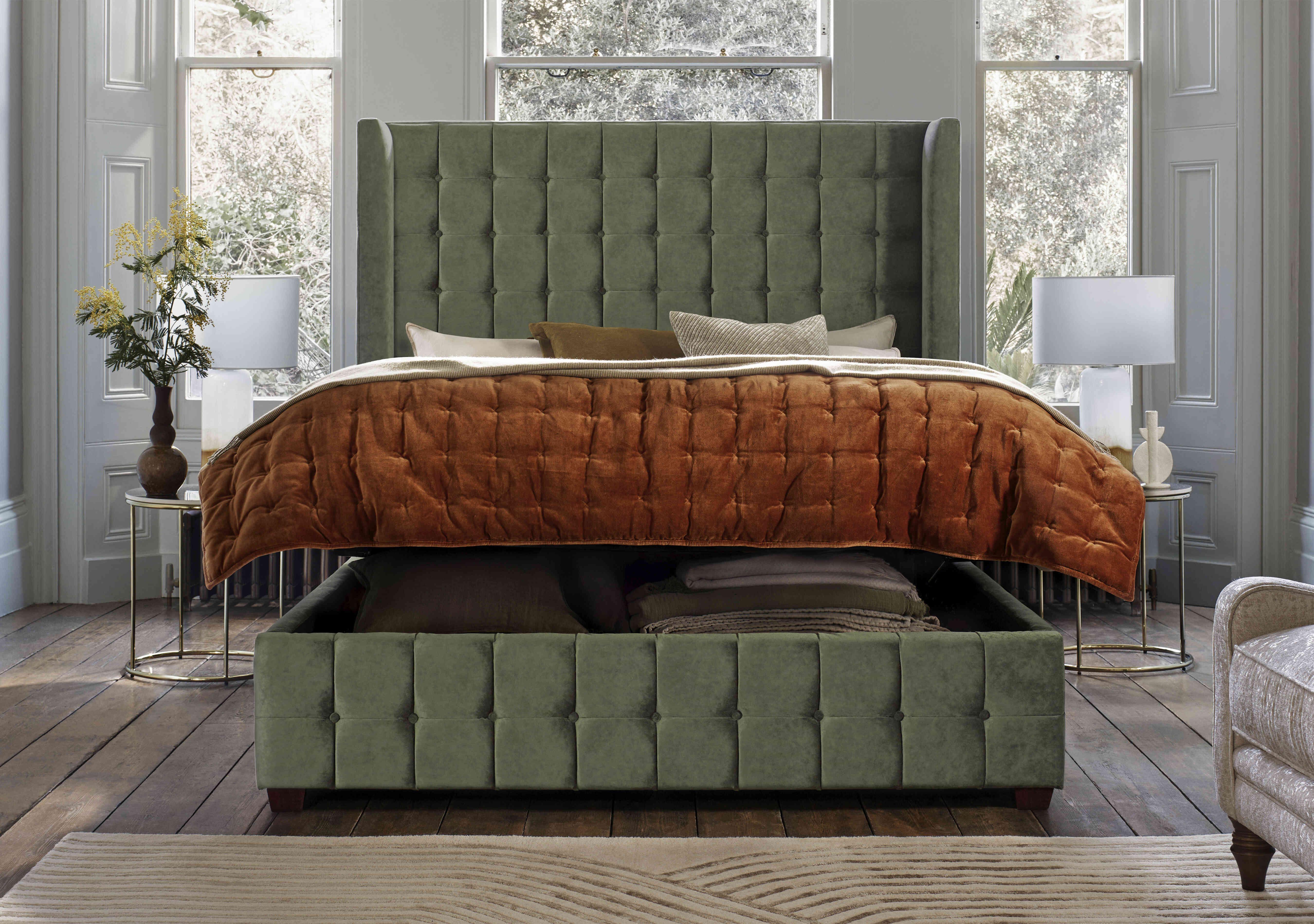 Carrie 160cm Winged Headboard Manual Ottoman Bed Frame with Matching Footboard in  on Furniture Village