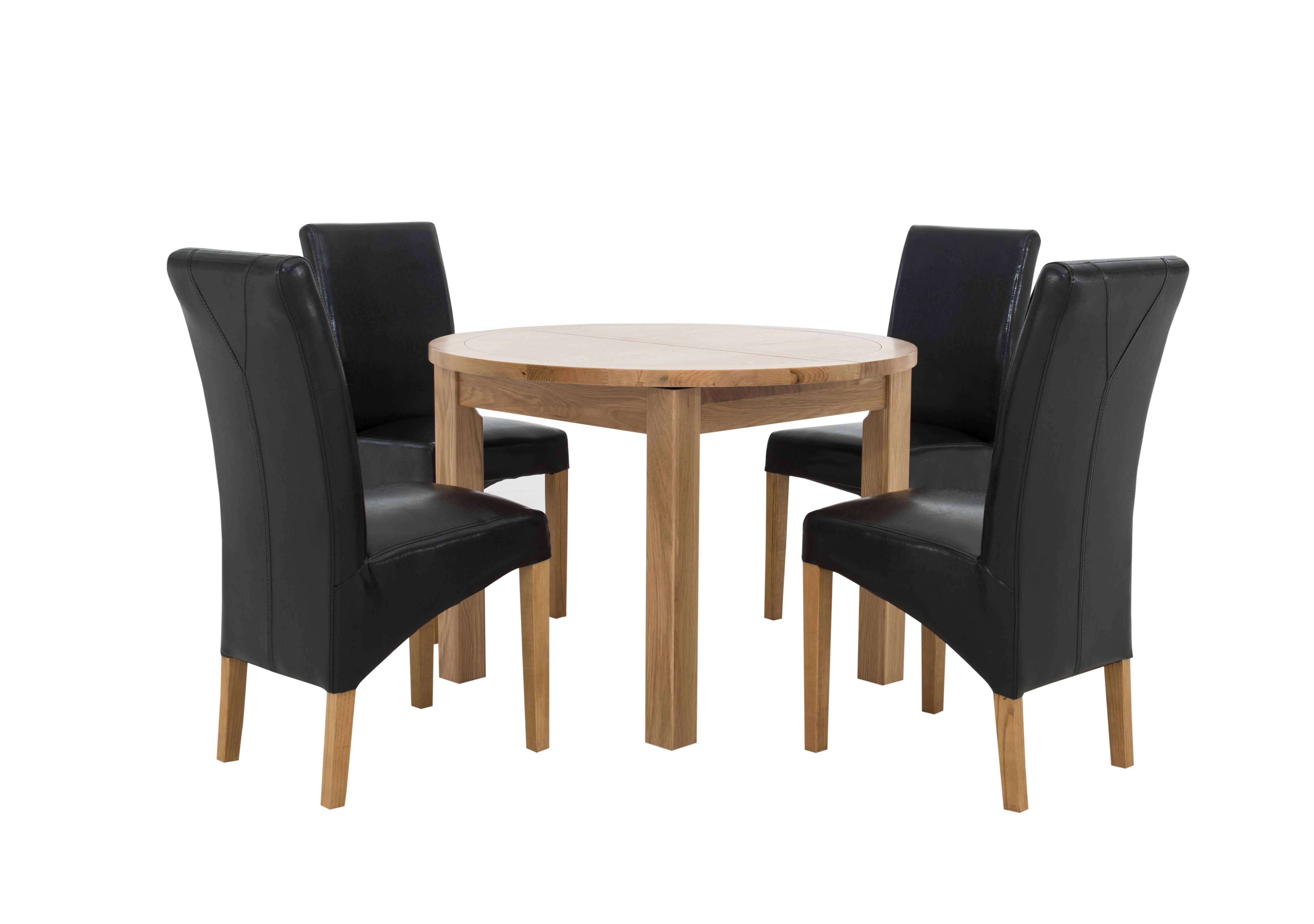 California Extending Round Dining Table and 4 Faux Leather Chairs in  on Furniture Village