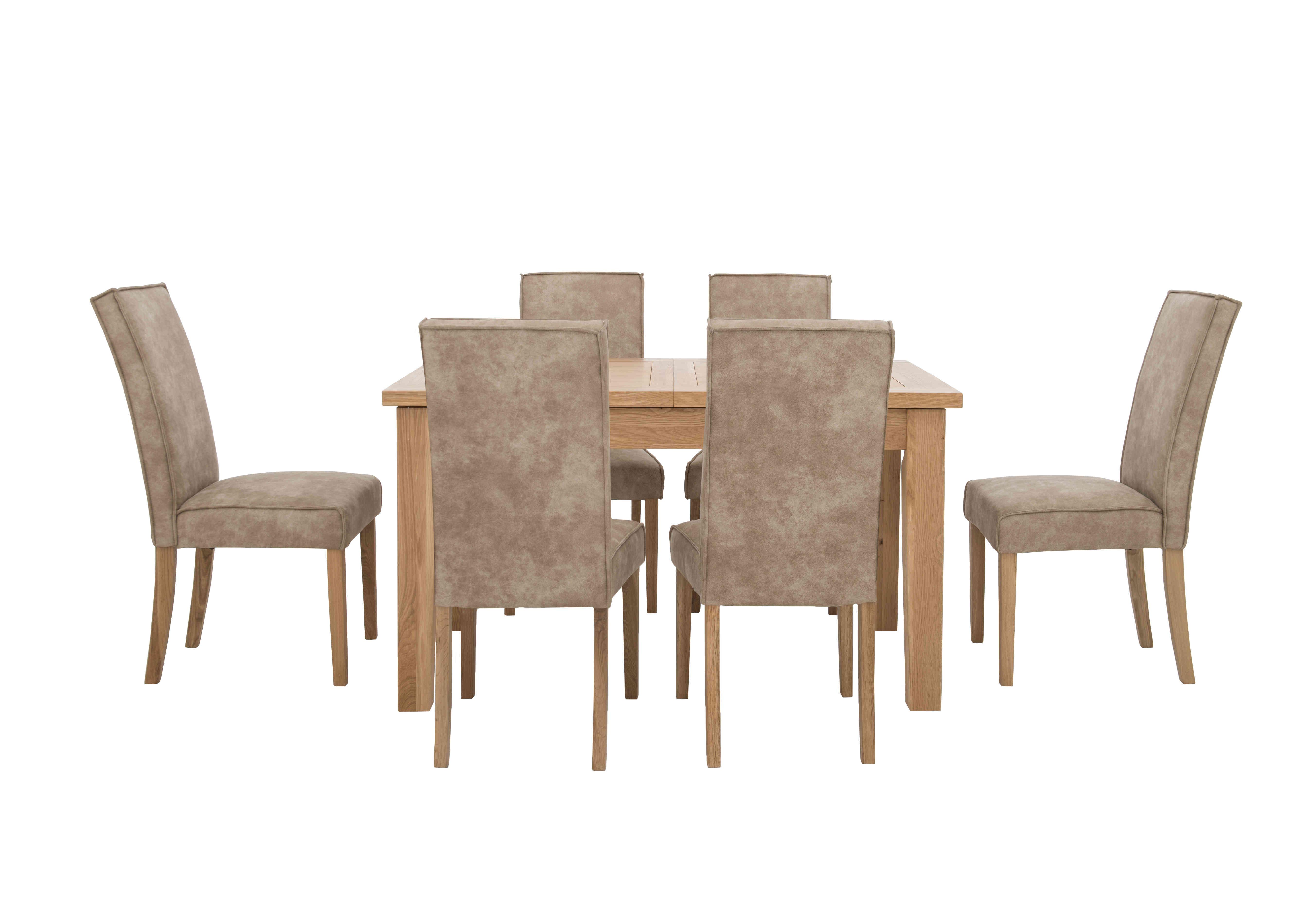 California Solid Oak Rectangular Extending Table and 6 Faux Suede Chairs in  on Furniture Village