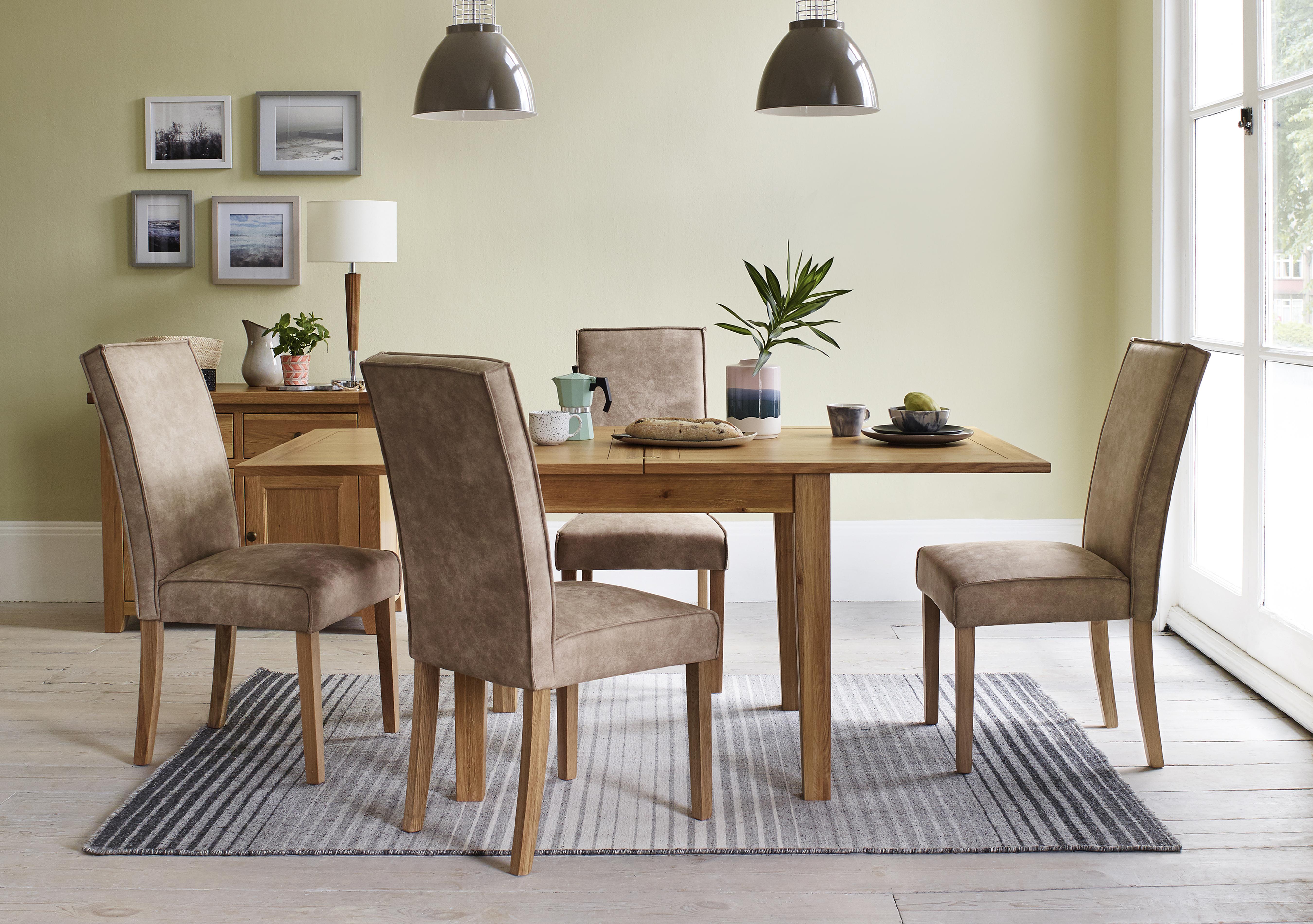 California Flip Top Solid Oak Extending Table and 4 Faux Suede Chairs in  on Furniture Village