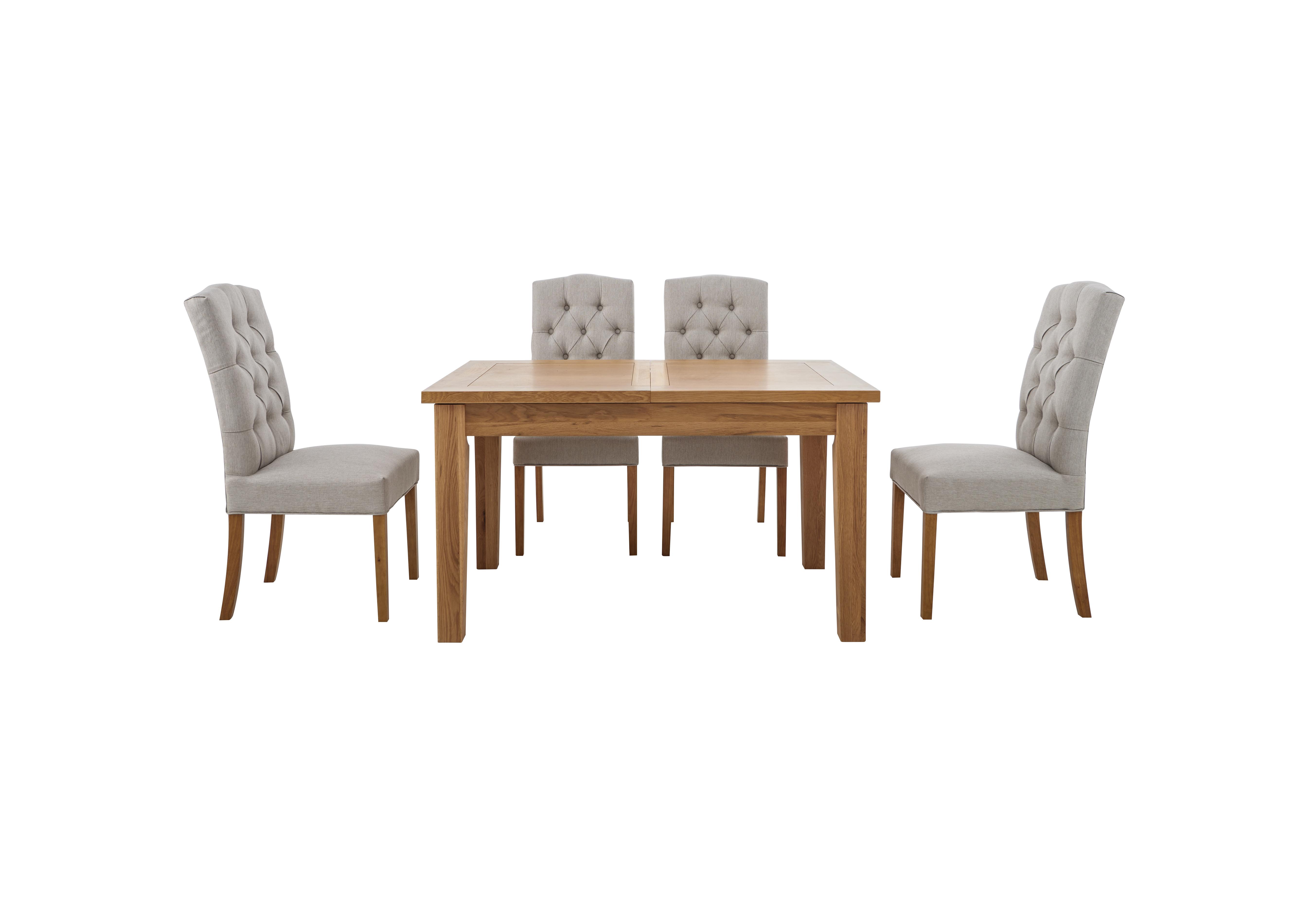 California Solid Oak Rectangular Extending Table and 4 Button Back Upholstered Chairs in  on Furniture Village