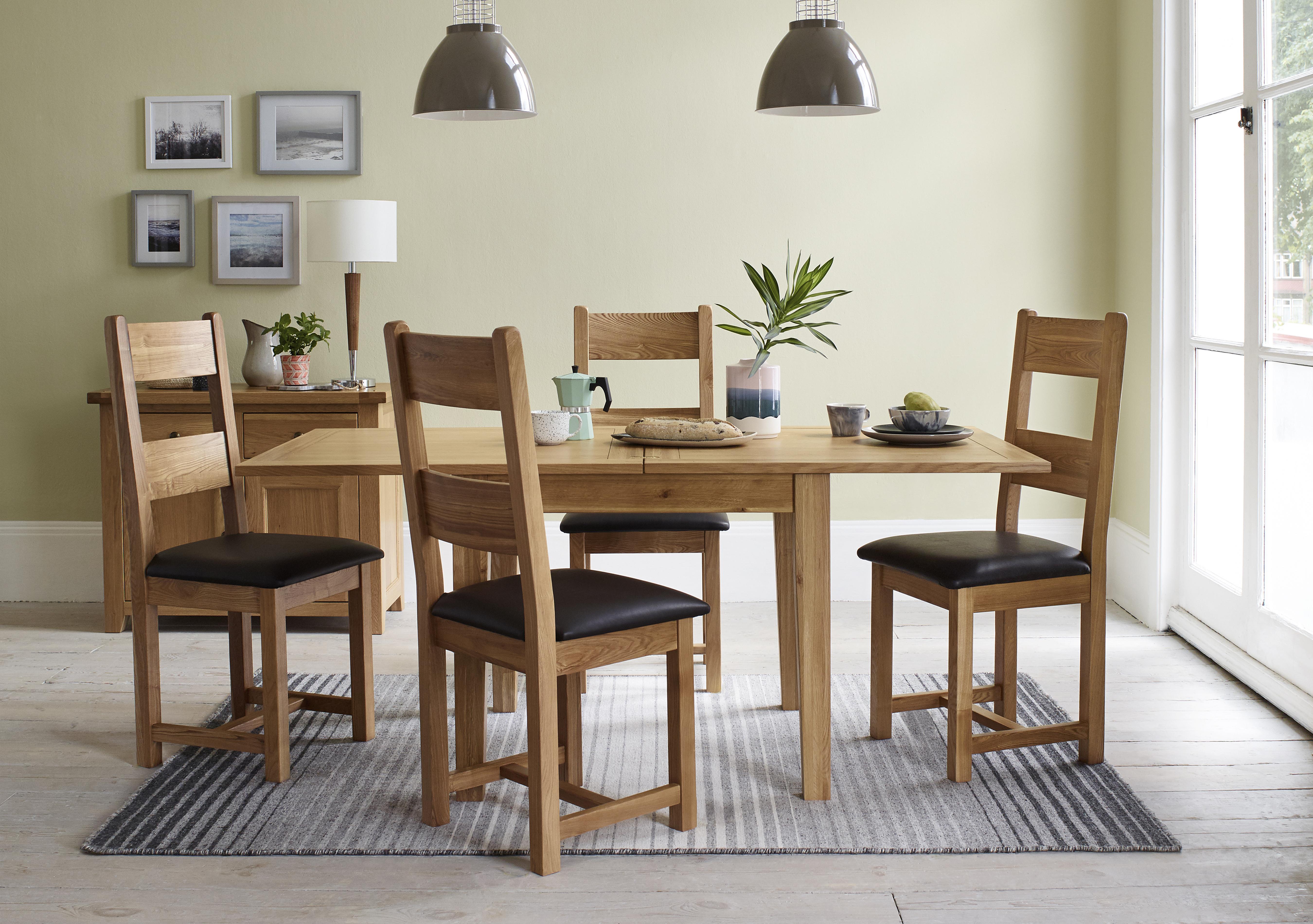 California Flip Top Solid Oak Extending Table and 4 Wooden Chairs in  on Furniture Village