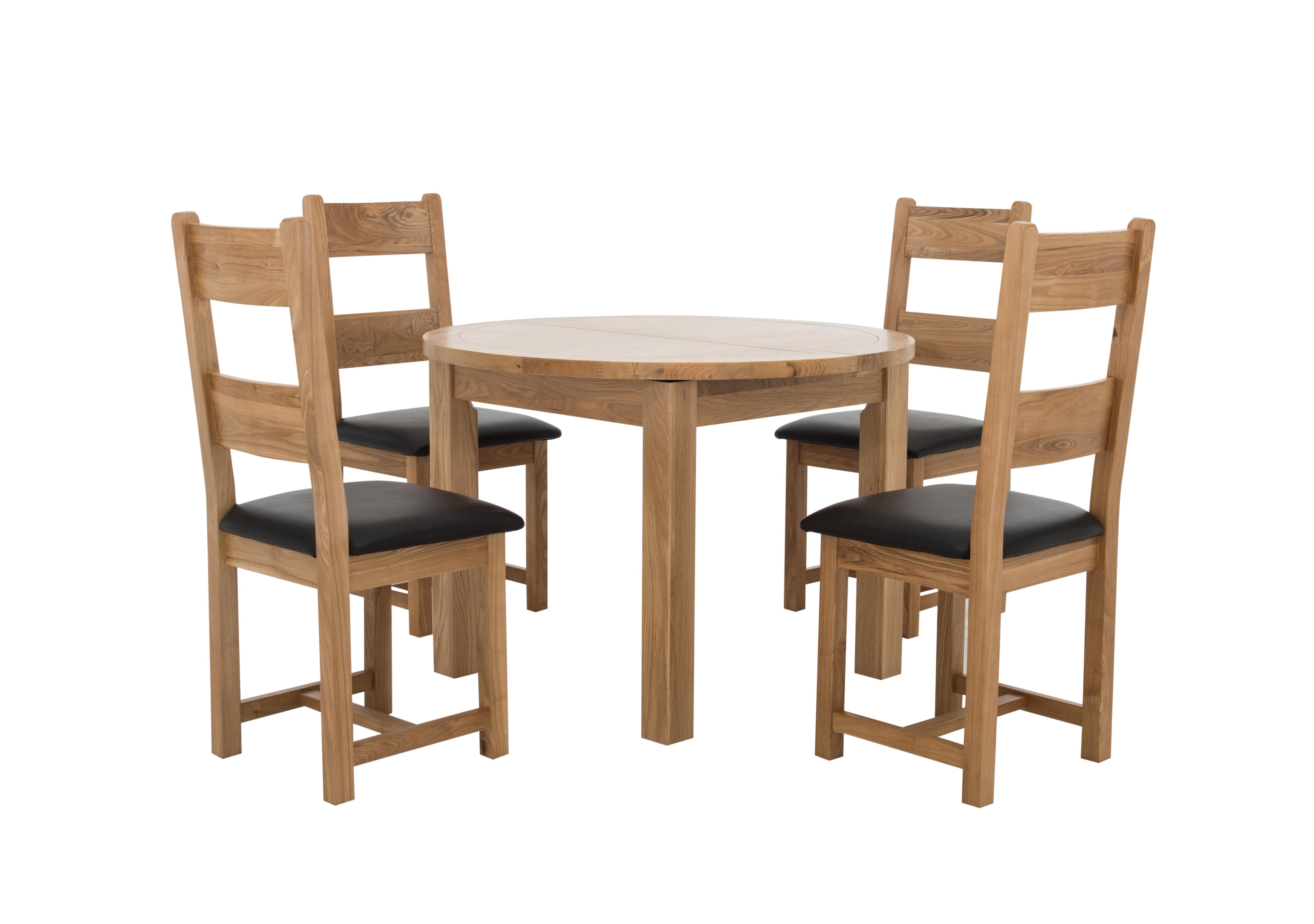 California Round Solid Oak Extending Dining Table and 4 Wood Ladder Back Chairs in  on Furniture Village