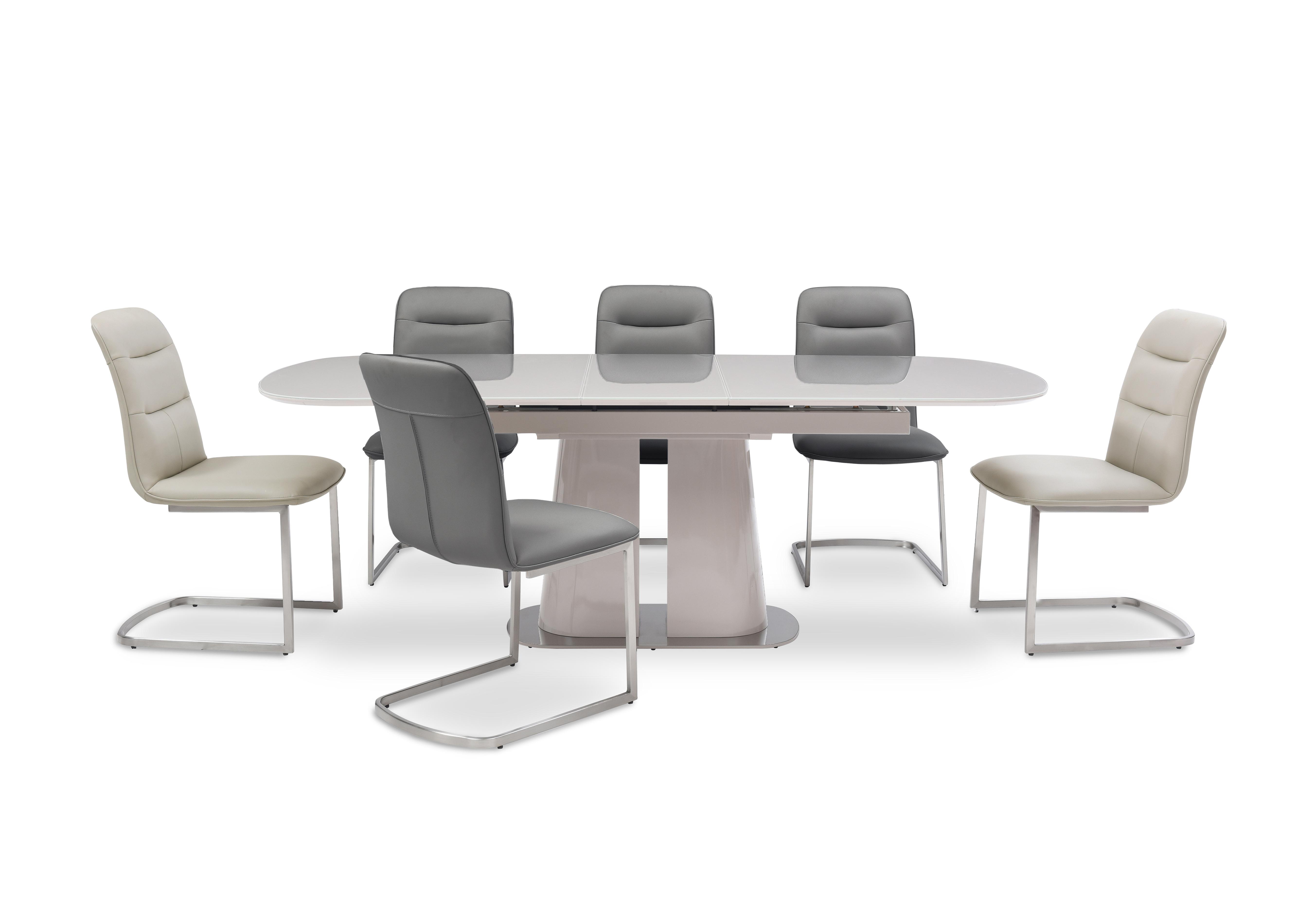 Cashmere Large Pop-Up Extending Dining Table with 4 Charcoal Dining Chairs and 2 Taupe Dining Chairs in  on Furniture Village