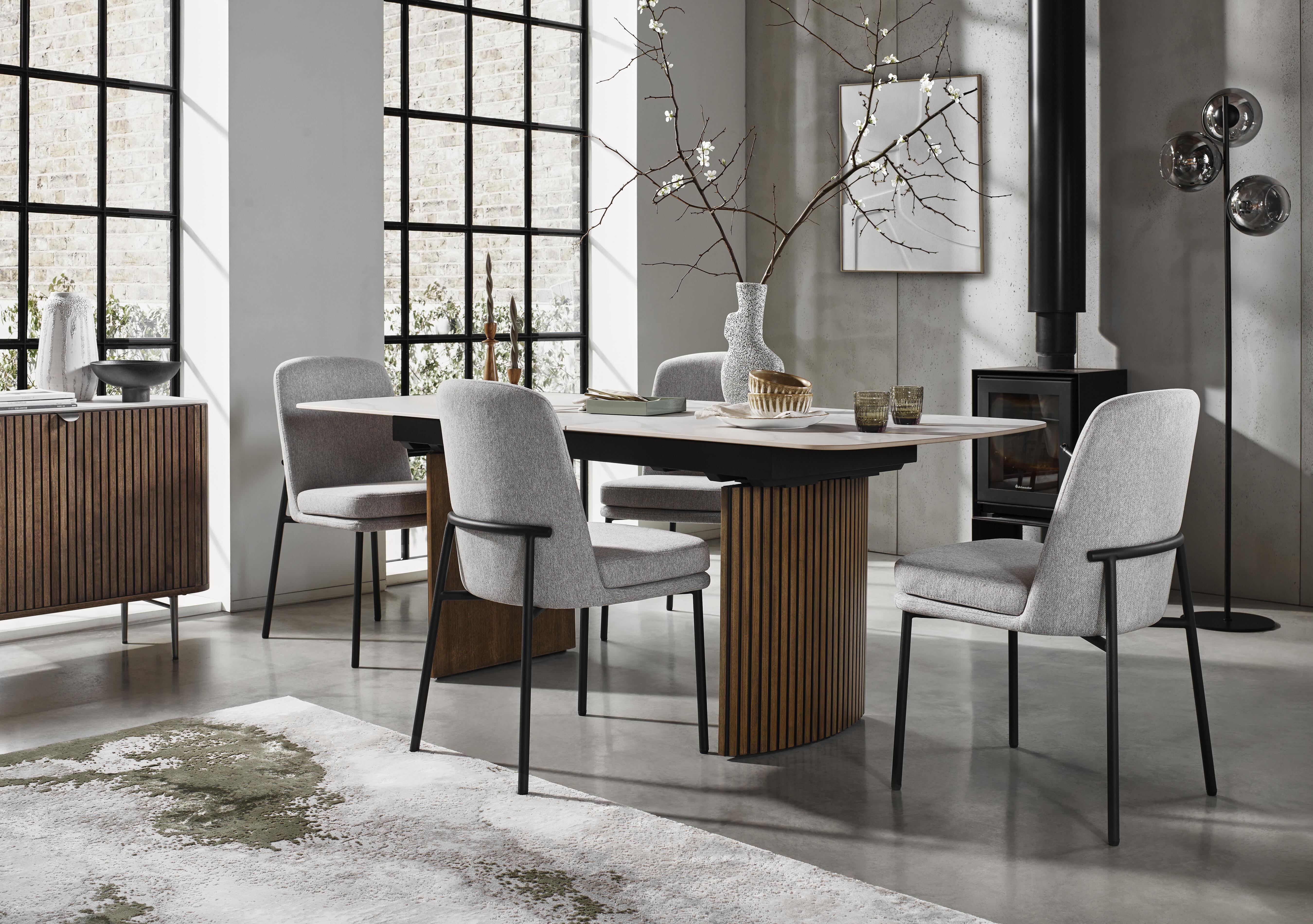Cortado Pop-Up Extending Dining Table with 6 Metal Leg Dining Chairs in  on Furniture Village