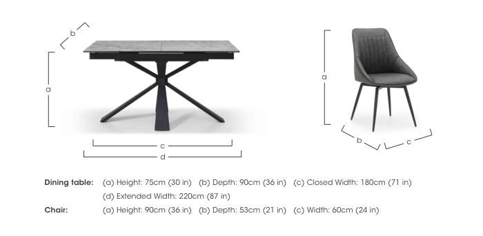 Crete Small Extending Dining Table and 6 Faux Leather Swivel Dining Chairs in  on Furniture Village
