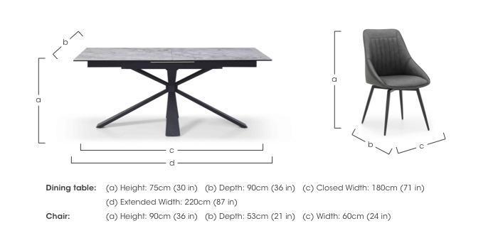 Crete Large Extending Dining Table and 4 Faux Leather Swivel Dining Chairs in  on Furniture Village