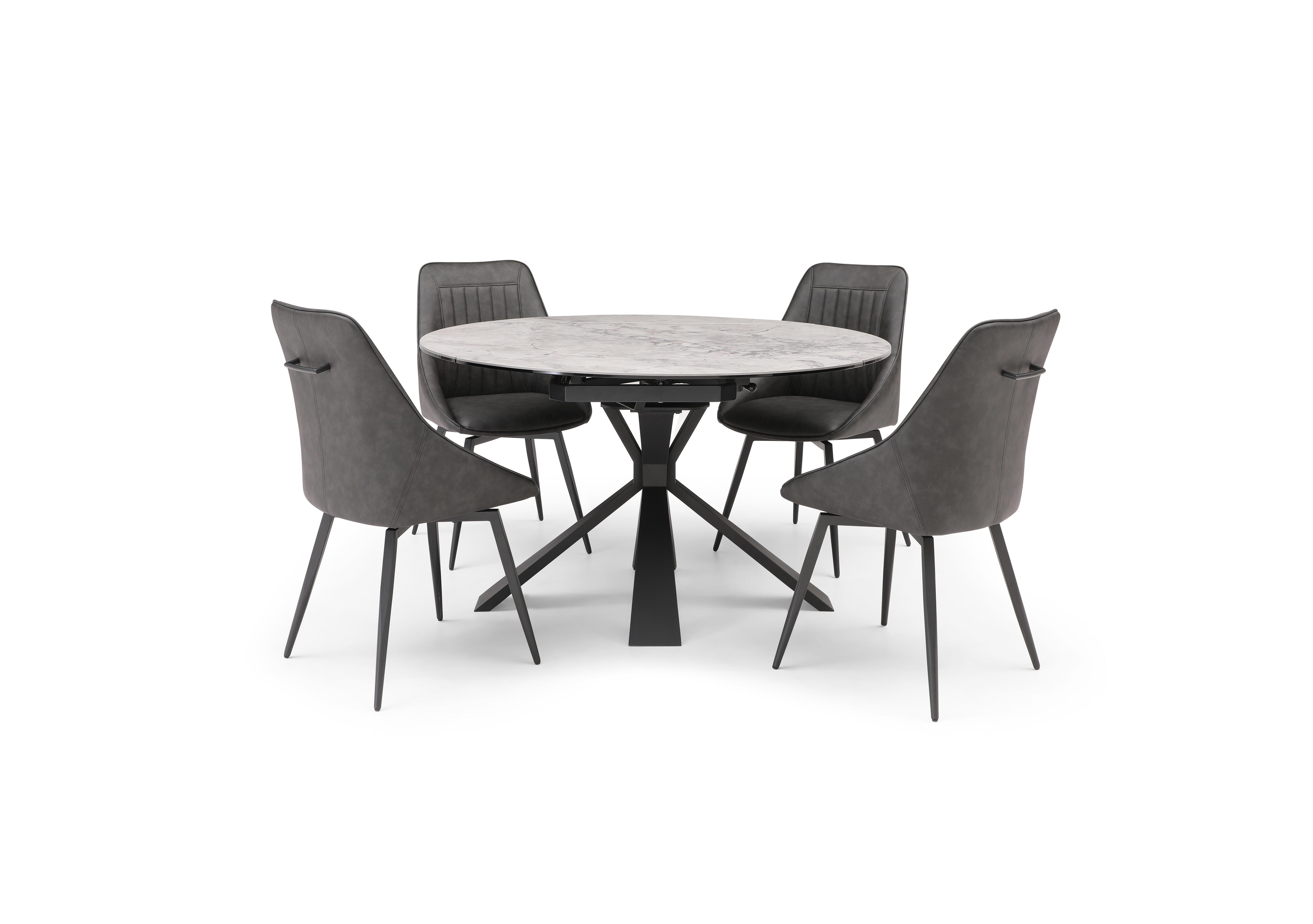 Crete Round Swivel Extending Dining Table and 4 Faux Leather Swivel Dining Chairs in  on Furniture Village