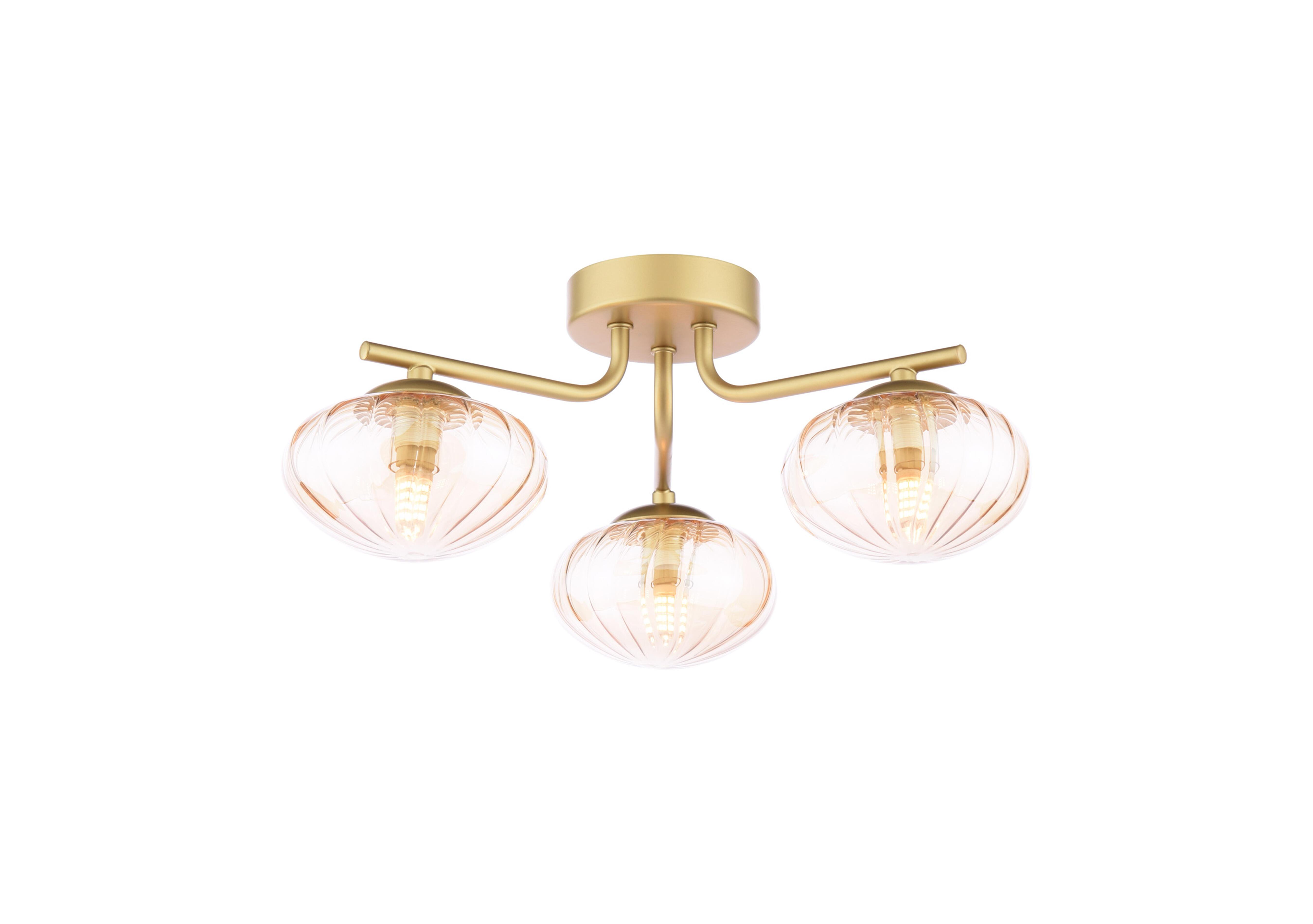 Edin Amber Glass 3 Light Semi Flush Ceiling Light in  on Furniture Village