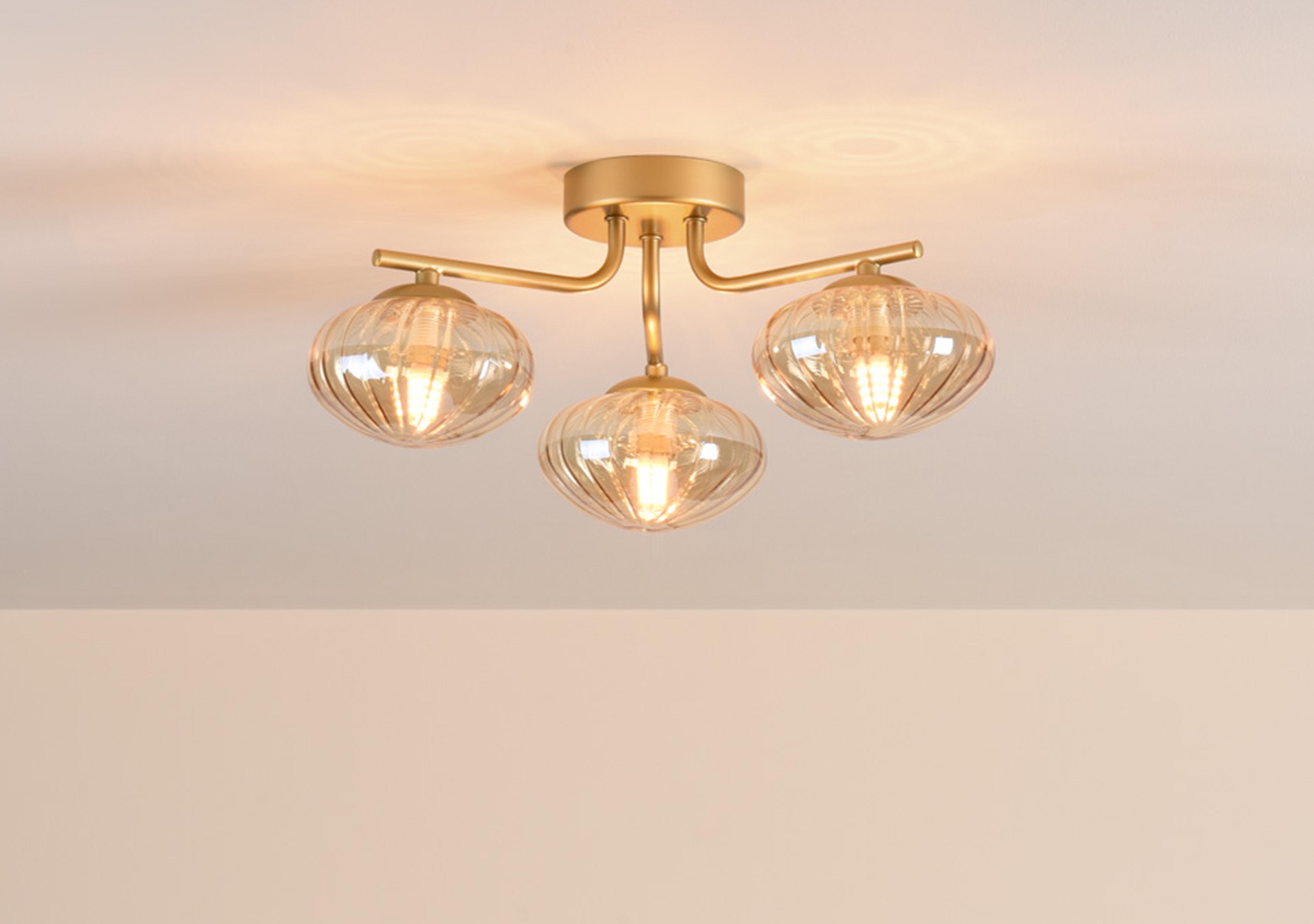 Edin Amber Glass 3 Light Semi Flush Ceiling Light in  on Furniture Village