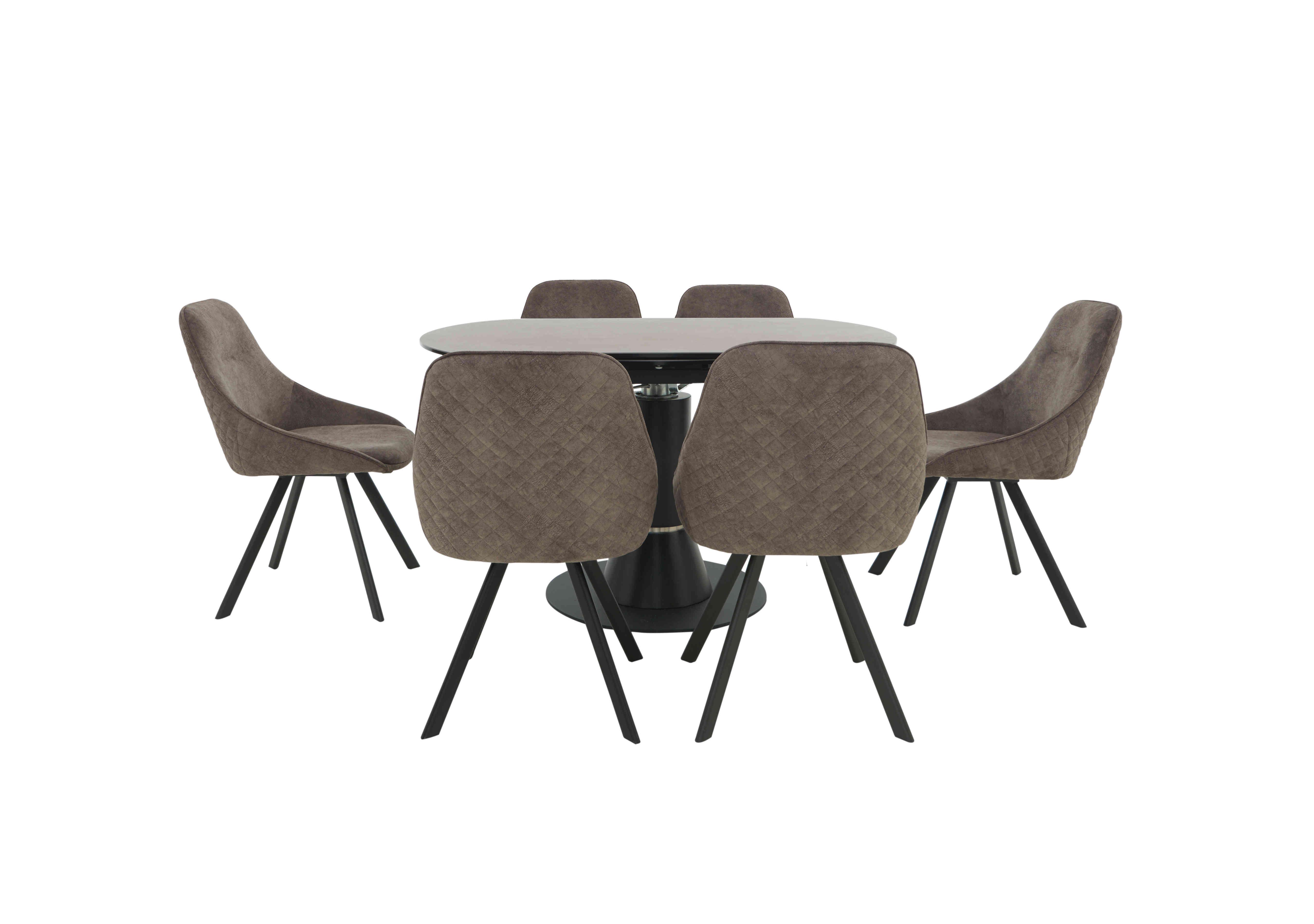 Enterprise Round Extending Dining Table and 6 Quilted Swivel Dining Chairs Dining Set in  on Furniture Village