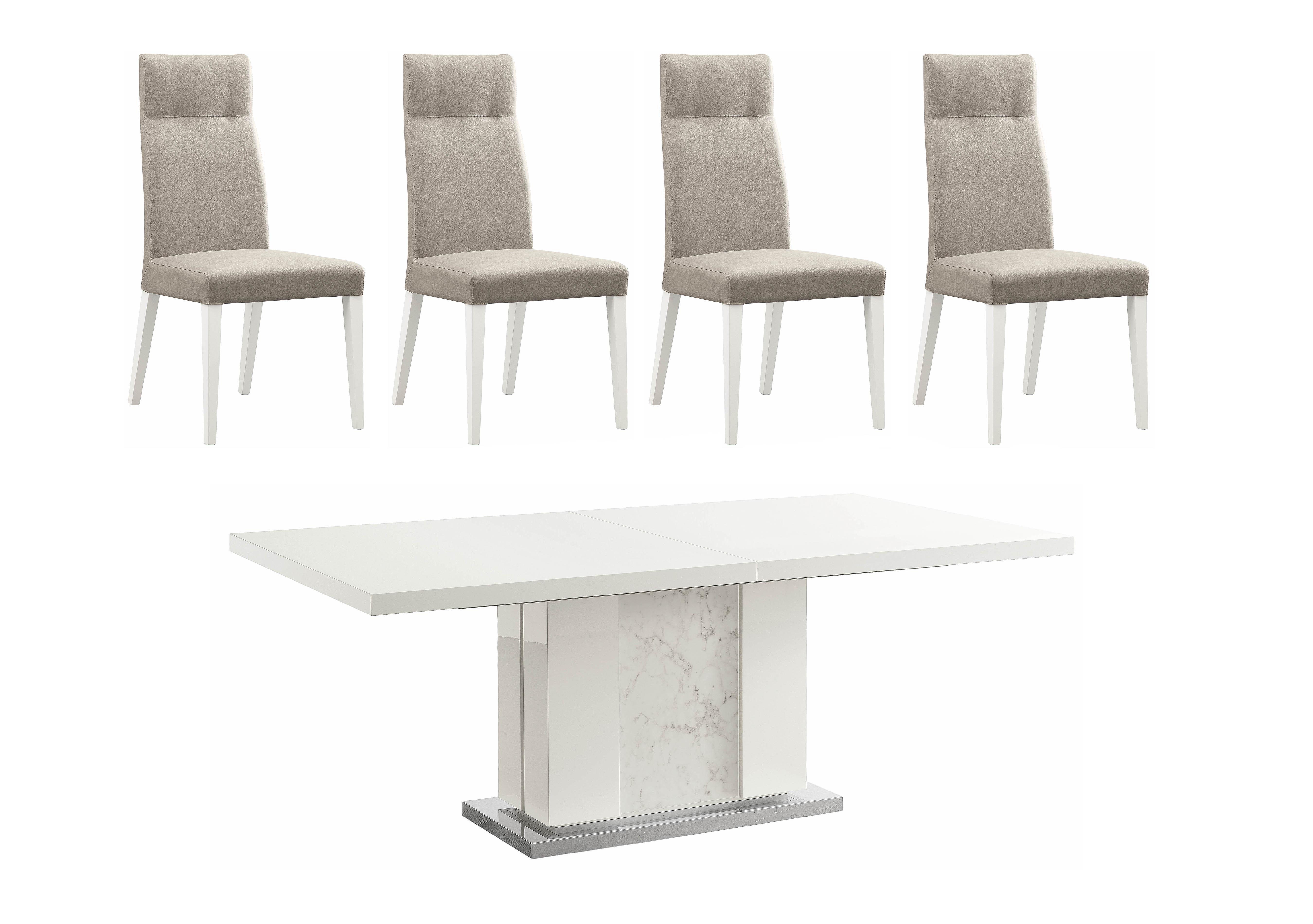 Fascino Large Extending Dining Table and 4 Faux Leather Dining Chairs in  on Furniture Village