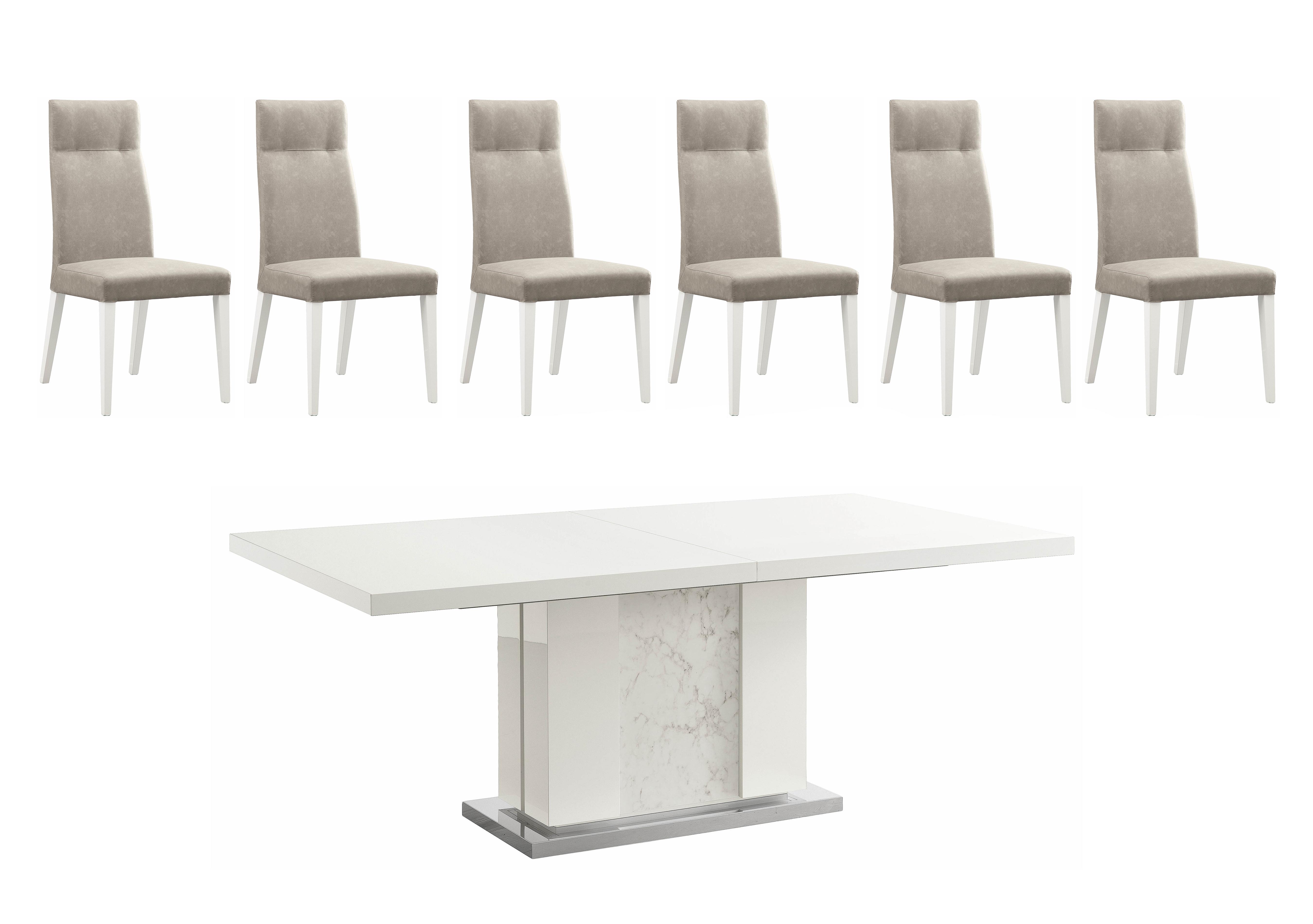 Fascino Large Extending Dining Table and 6 Faux Leather Dining Chairs in  on Furniture Village