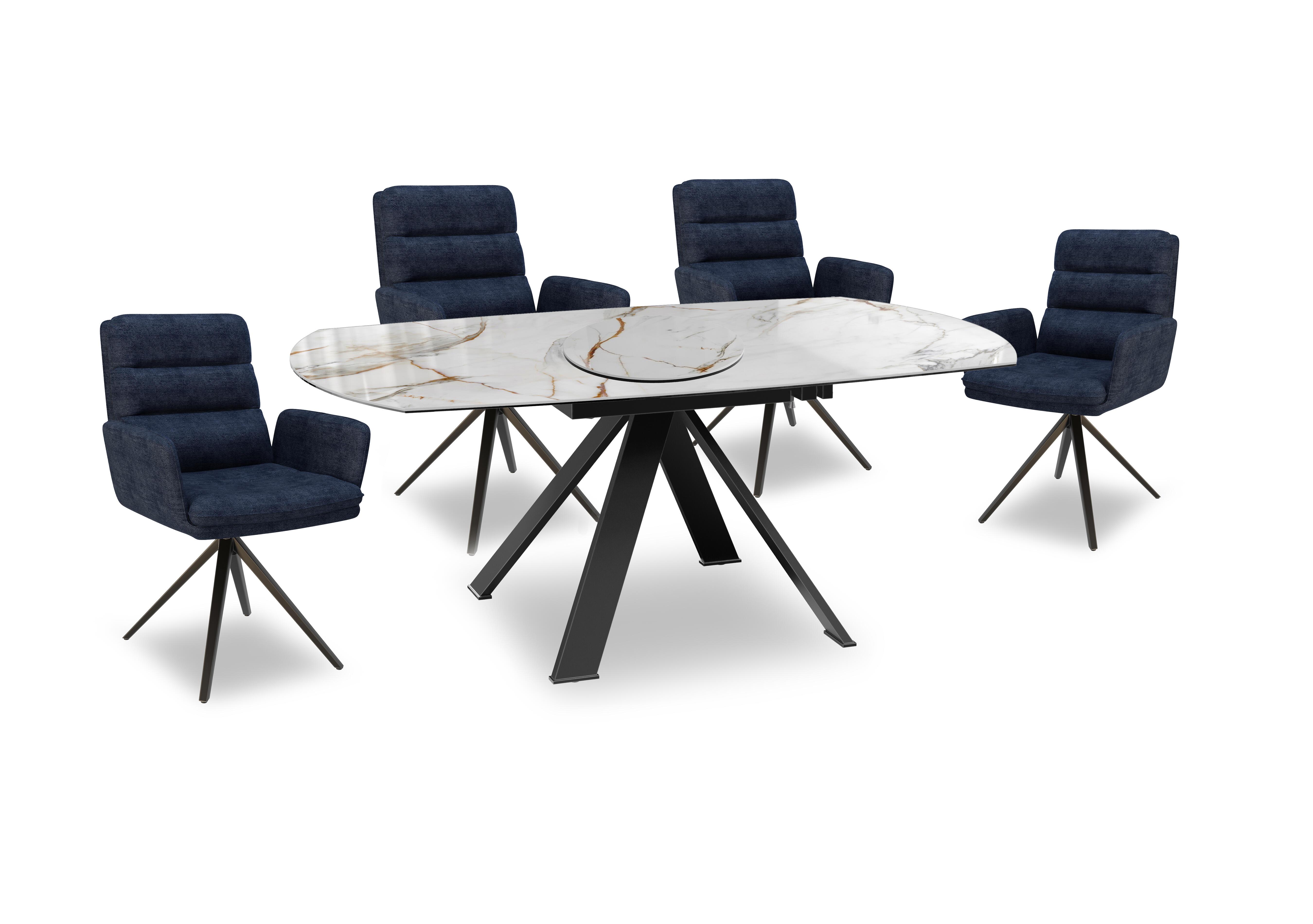 Felipe 190cm Swivel Extending Dining Table, Large Lazy Susan and 4 Swivel Dining Arm Chairs in  on Furniture Village