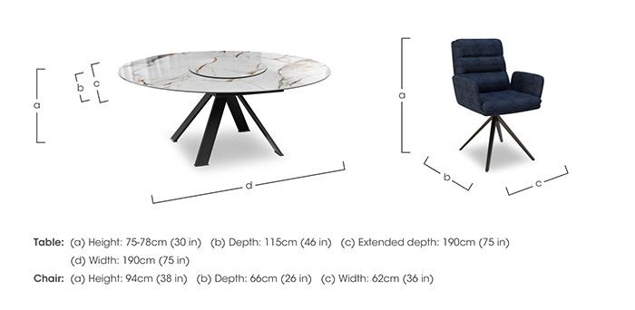 Felipe Large 190 cm Swivel Extending Dining Table, Large Lazy Susan and 6 Swivel Dining Arm Chairs in  on Furniture Village