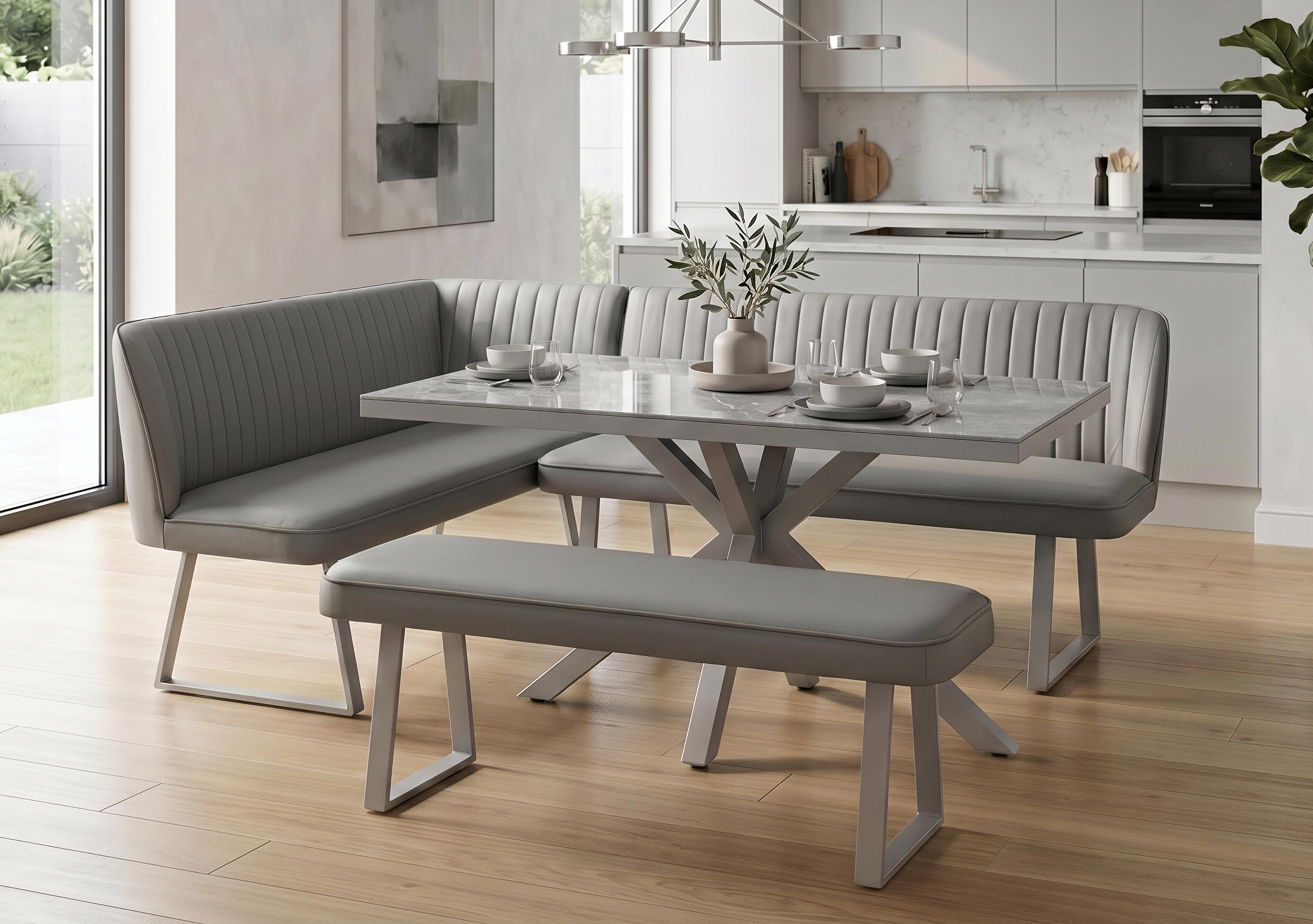 Fumo Dining Table with Faux Leather Dining Bench and Left Hand Corner Dining Bench in  on Furniture Village