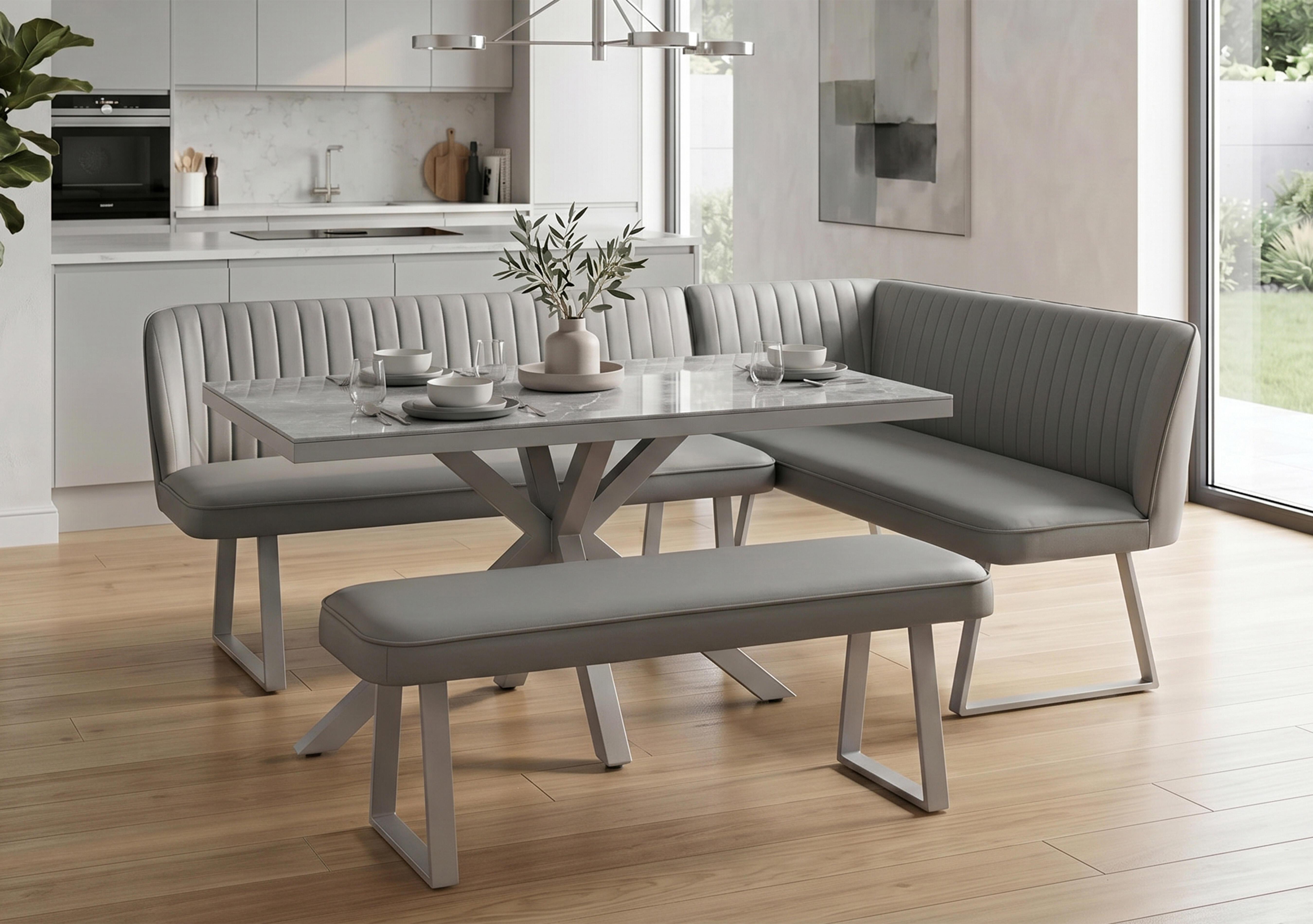 Fumo Dining Table with Faux Leather Dining Bench and Right Hand Corner Dining Bench in  on Furniture Village