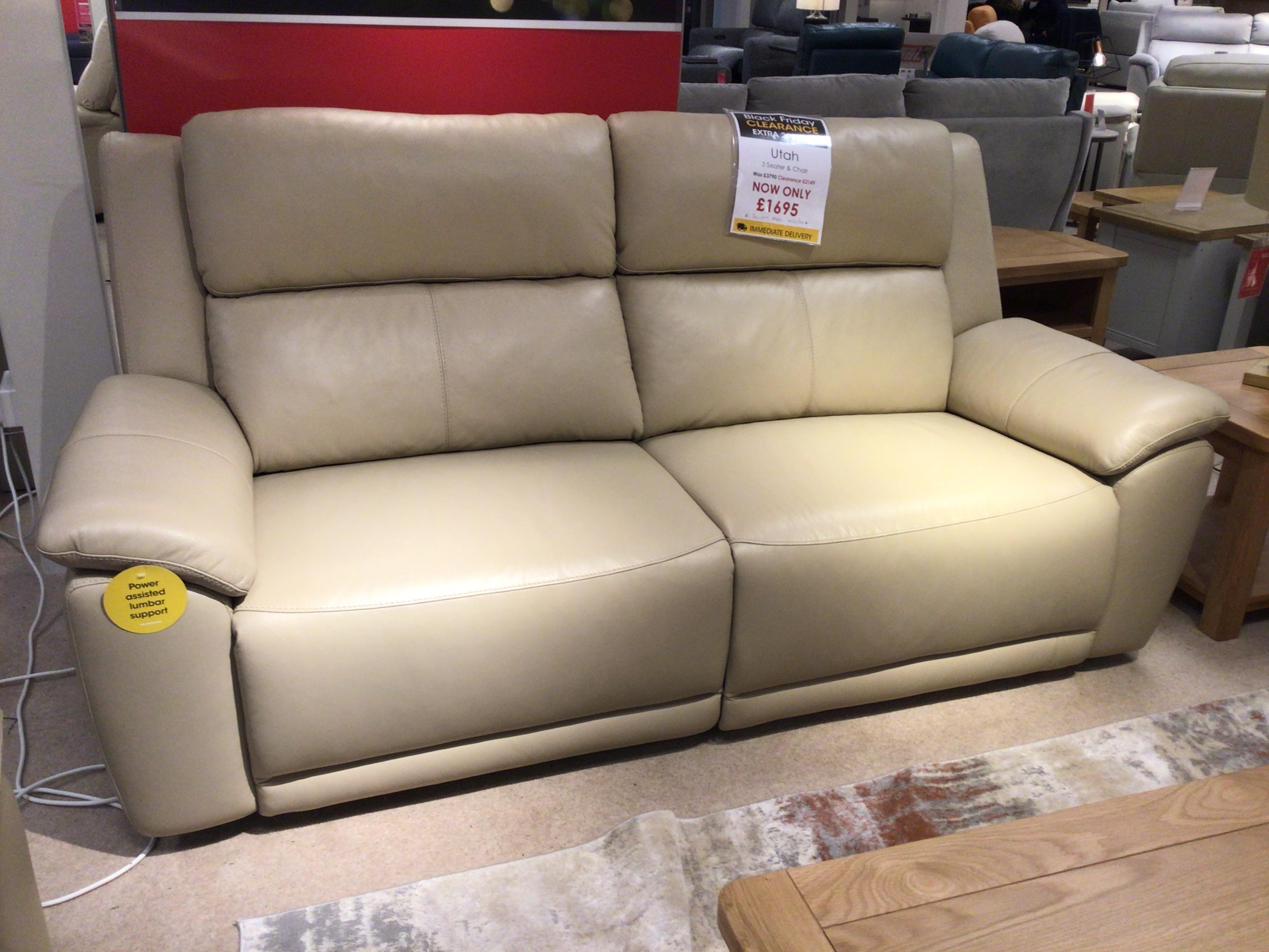 Utah 3 seater power recliner with matching power reclining armchair in  on Furniture Village