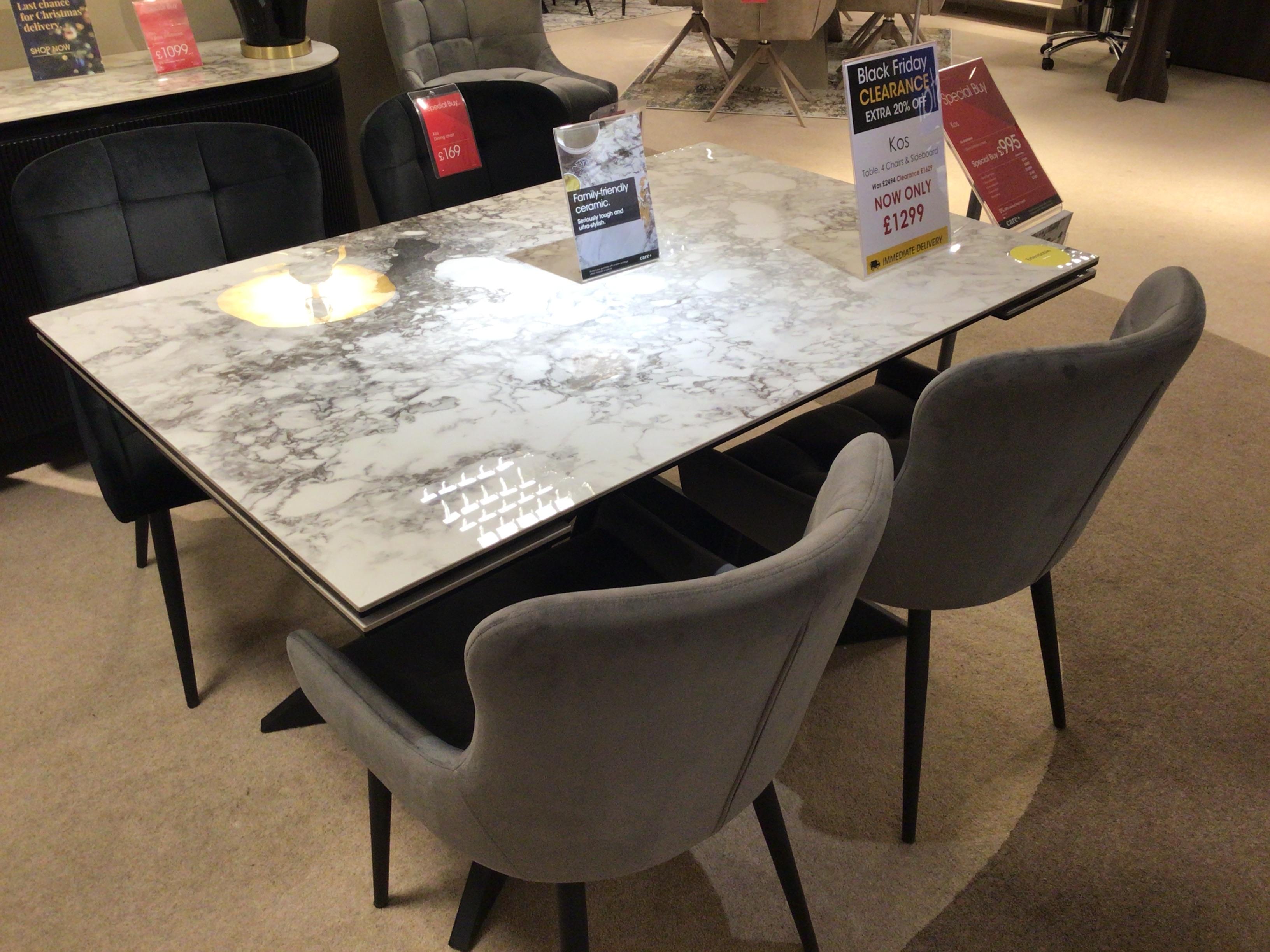 Kos extending dining table 4-6 seater with 4 chairs and matching sideboard in  on Furniture Village