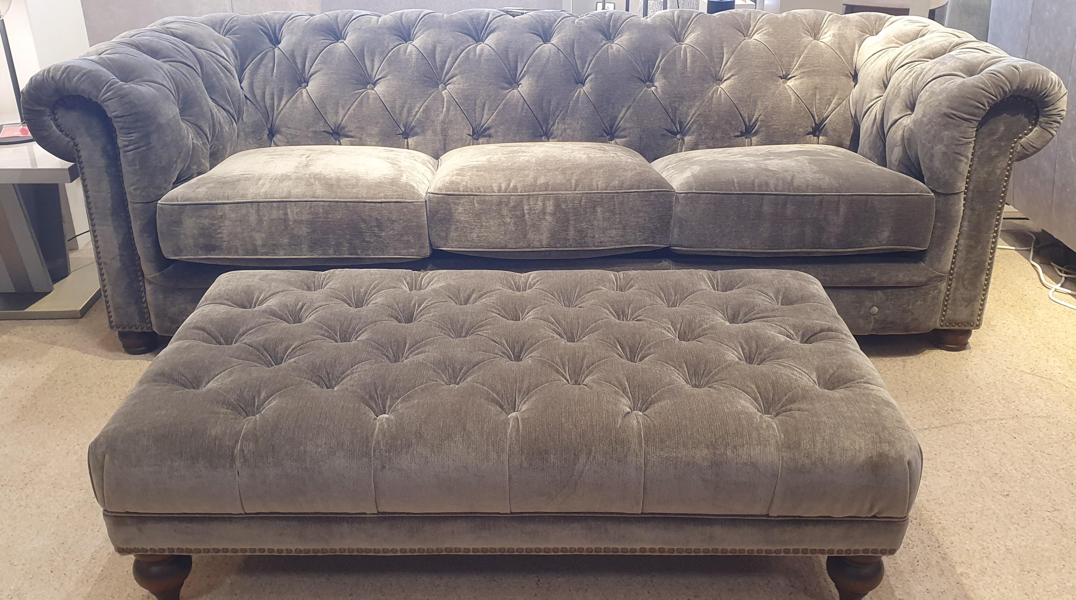 Shackleton 4 seater fabric Chesterfield sofa & matching footstool in  on Furniture Village