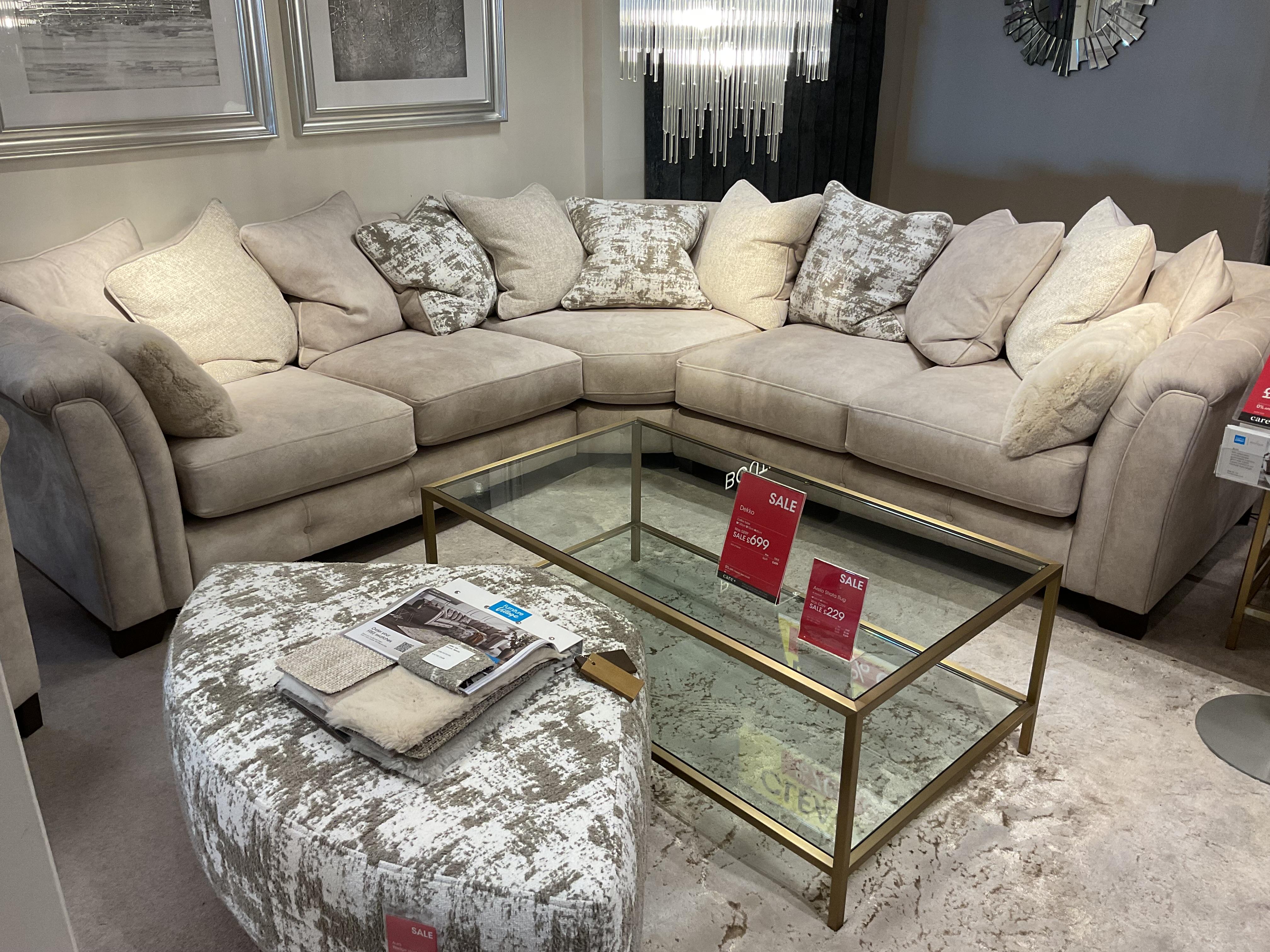 Aura Large Corner Sofa & Wedge Stool in  on Furniture Village