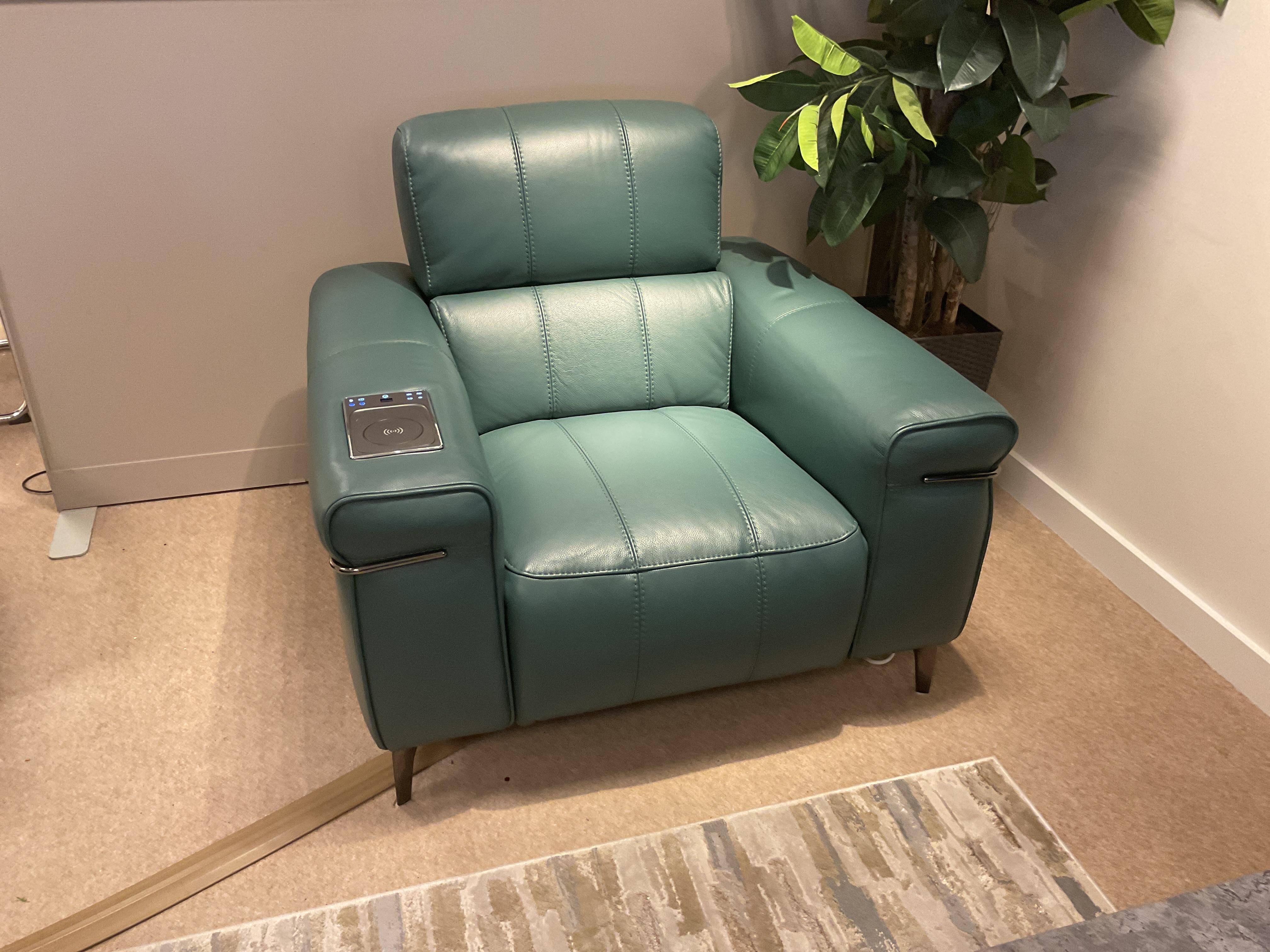 Homestage media chair in NC Lake Green leather in  on Furniture Village