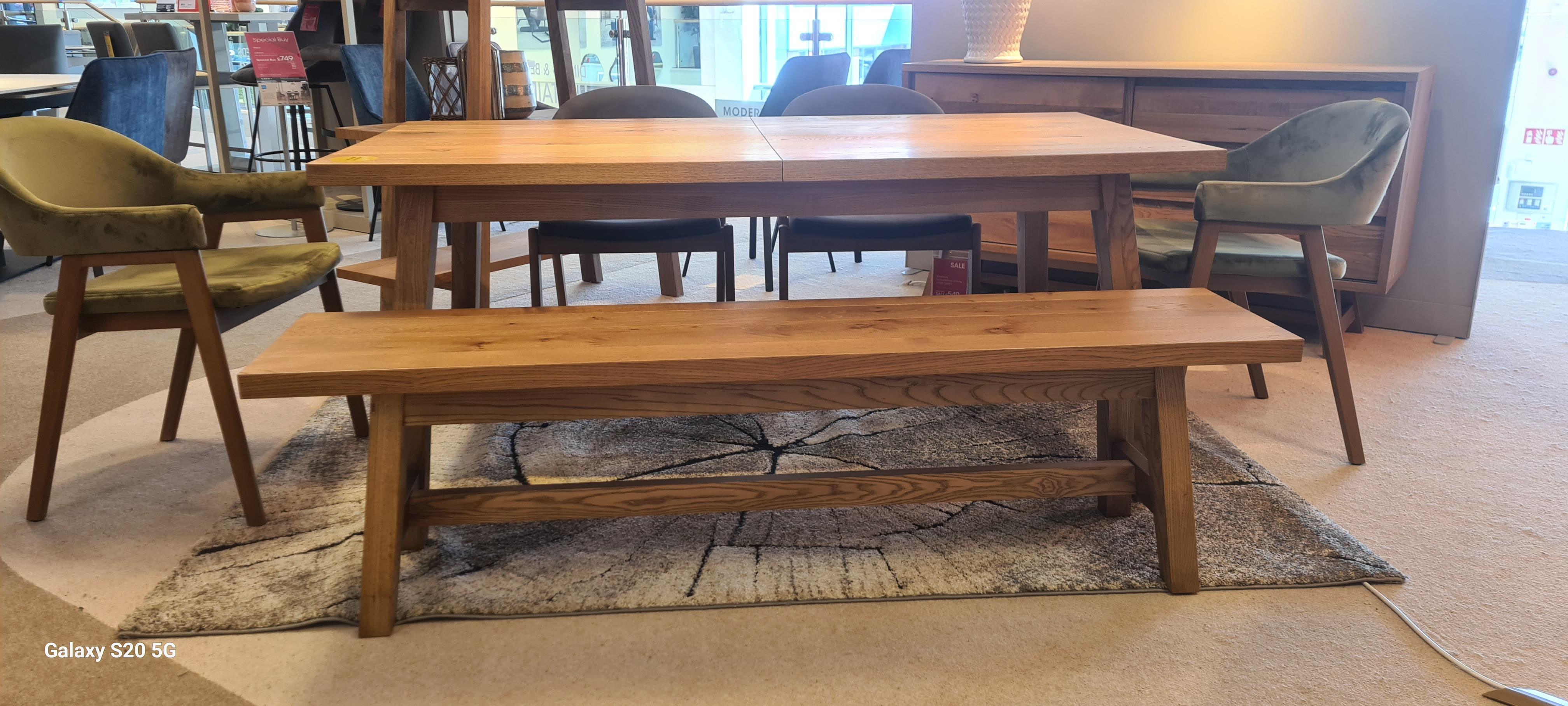 Stratford solid oak extendable table 64 chairs bench and sideboard in  on Furniture Village
