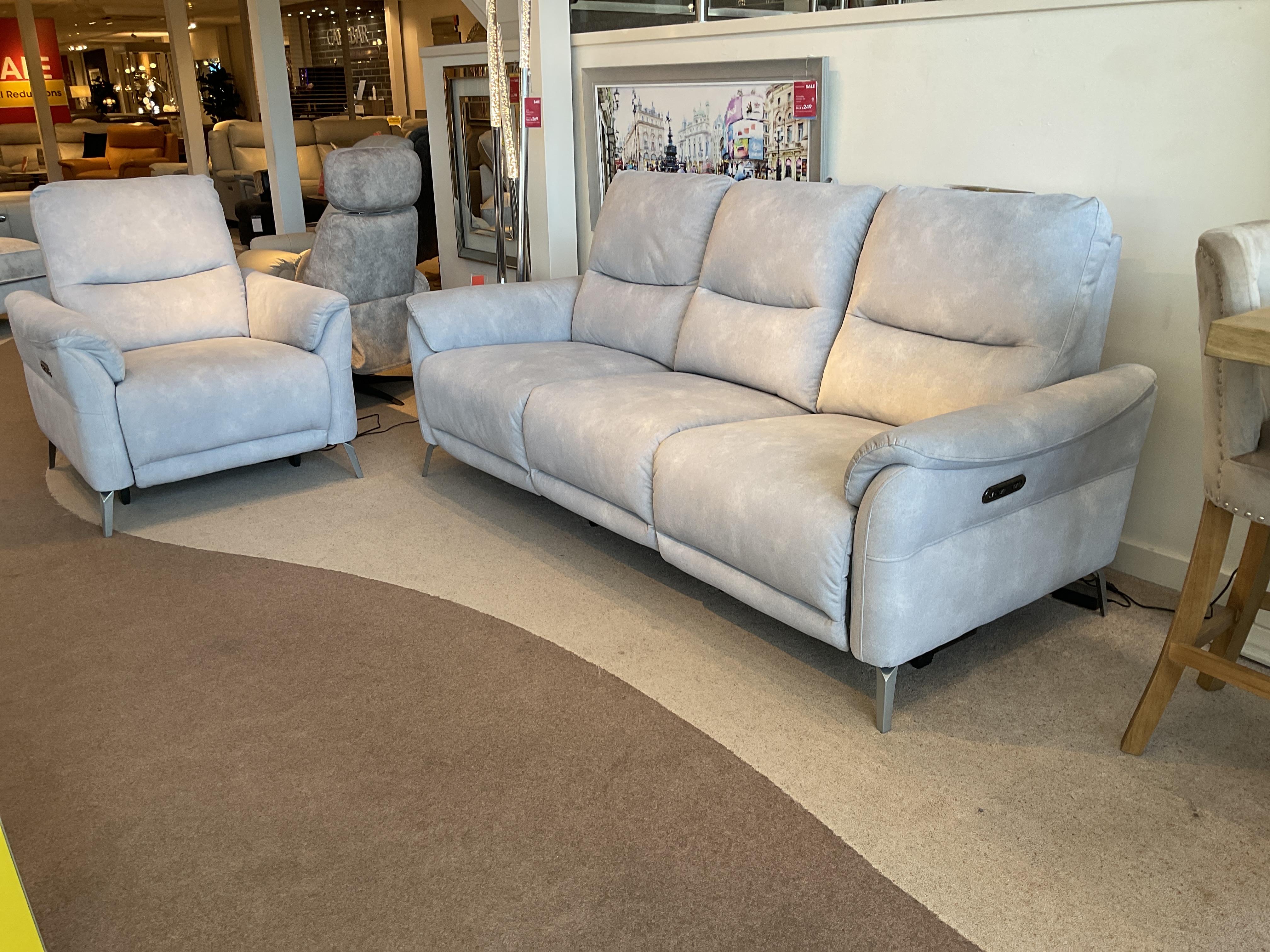 Daytona 3 Seater Fabric Power Recliner Sofa with Drinks Holder and Built-in Bluetooth Speaker & Daytona Fabric Power Recliner Chair in  on Furniture Village