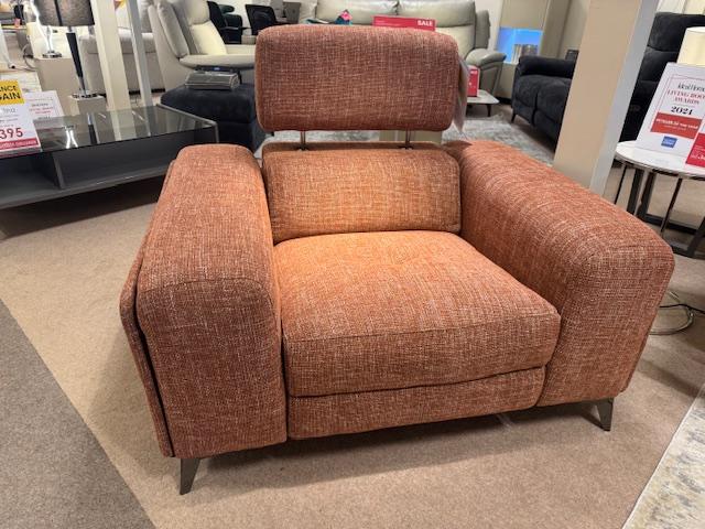Action Fabric Power Recliner Armchair with Power Storage Arm & Storage stool in  on Furniture Village