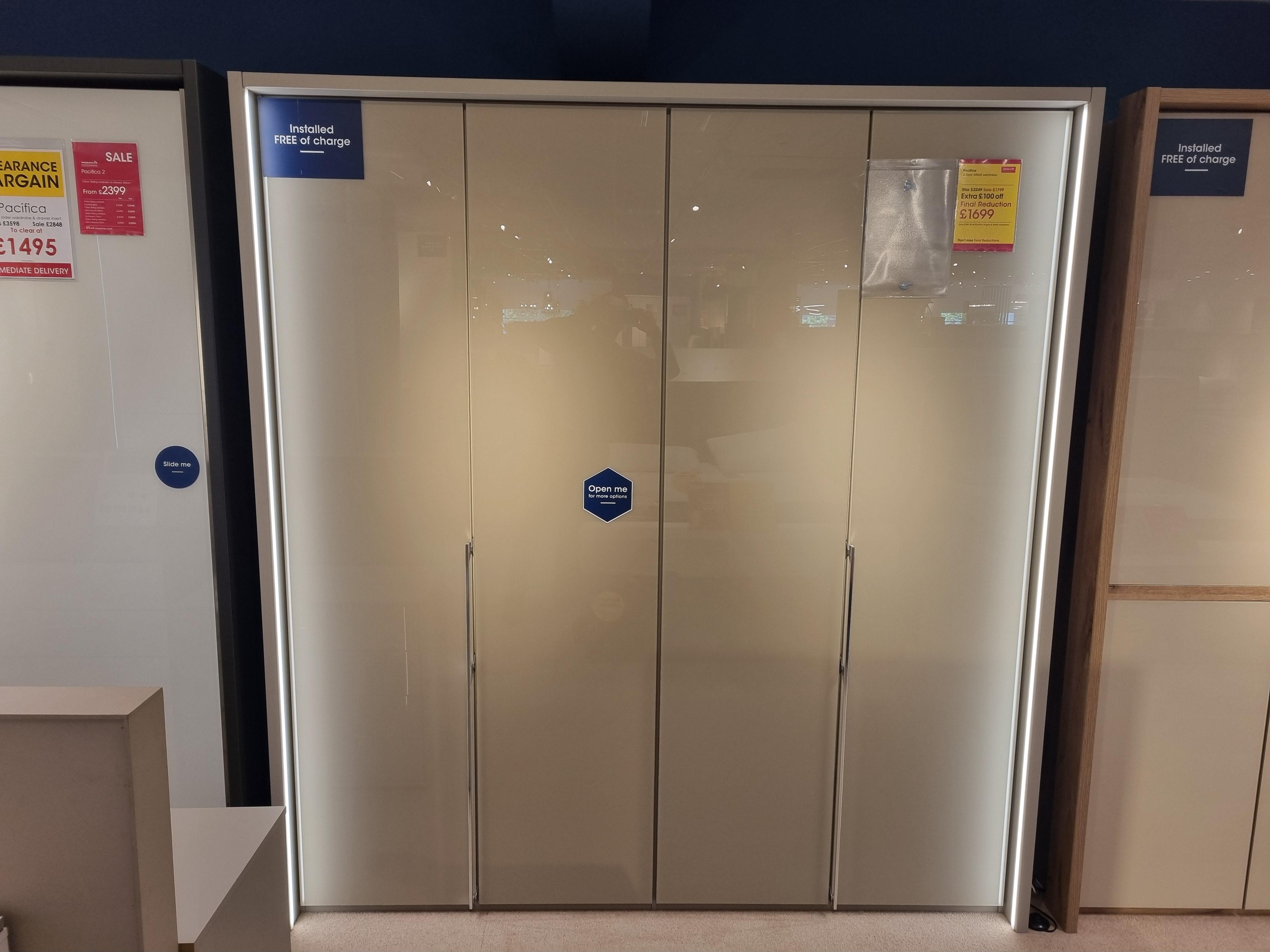 Pacifica 2 206cm 4 Door Bifold Wardrobe with lights in  on Furniture Village