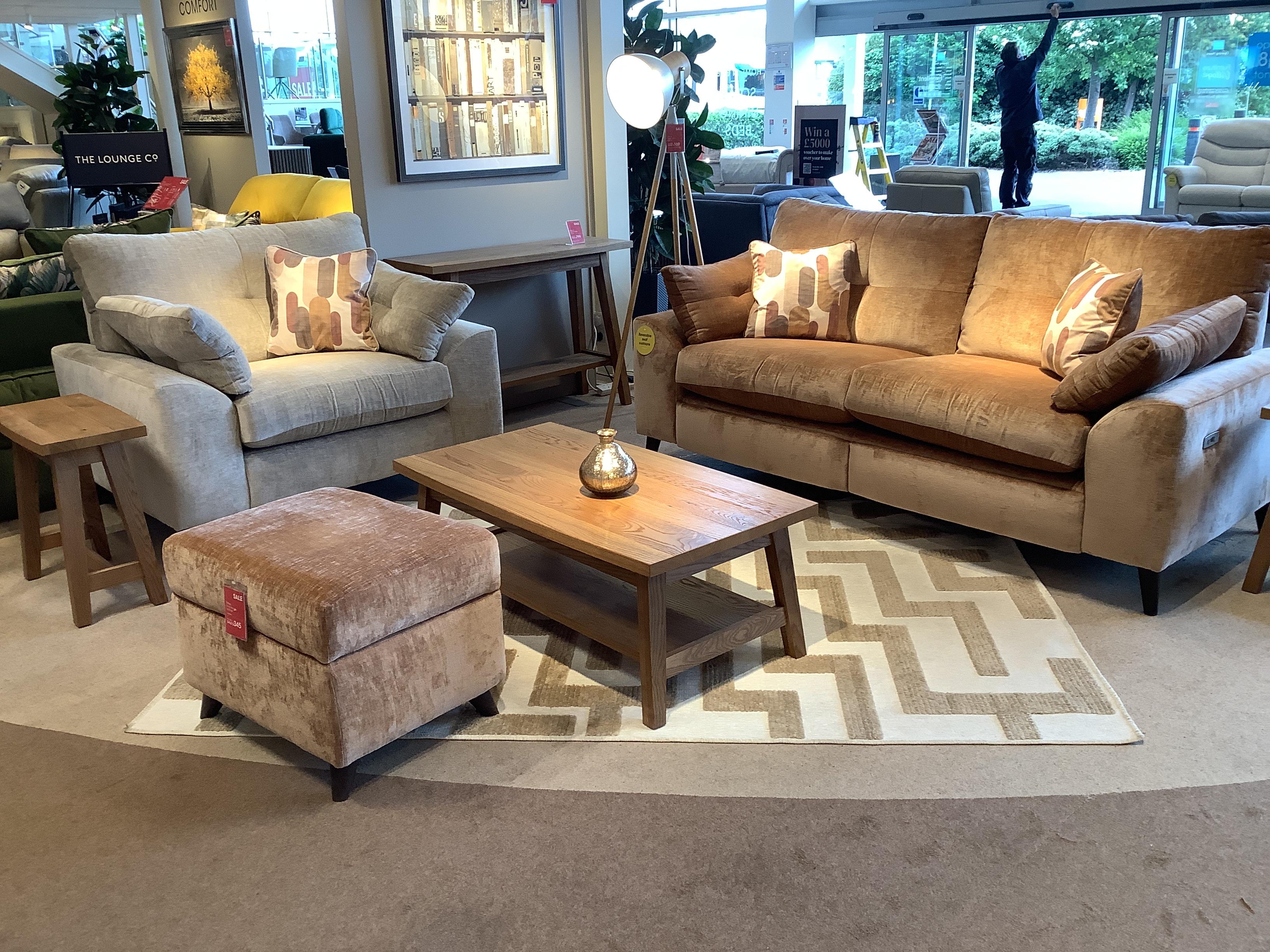 Malibu 3 seater power sofa, Snuggler chair & storage stool in  on Furniture Village