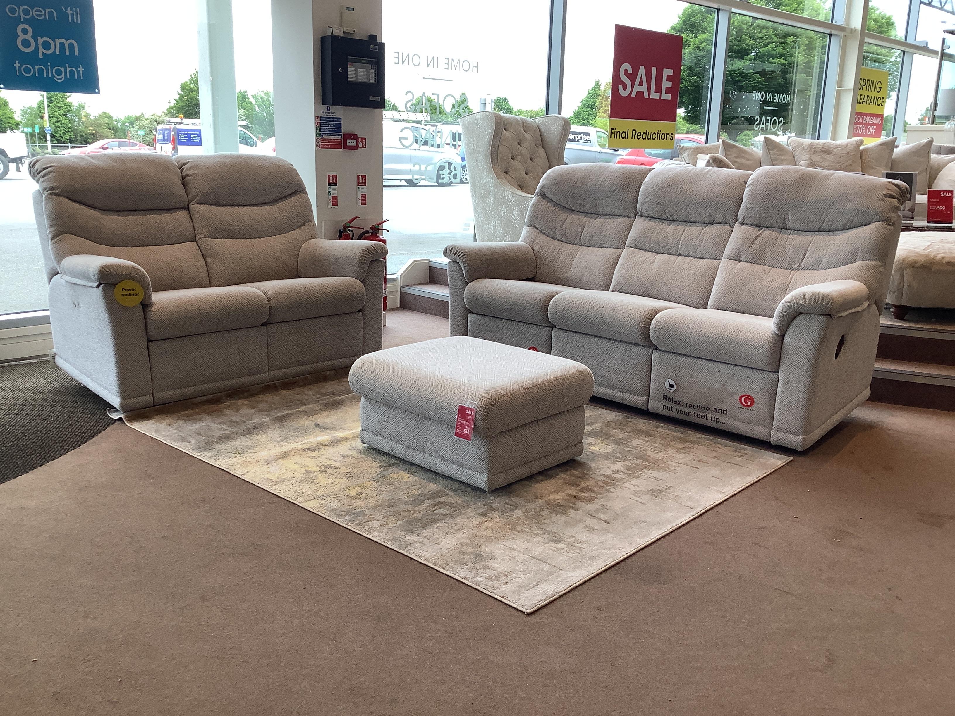 Malvern 3 Seat manual recliner, 2 Seat power recliner & footstool in  on Furniture Village