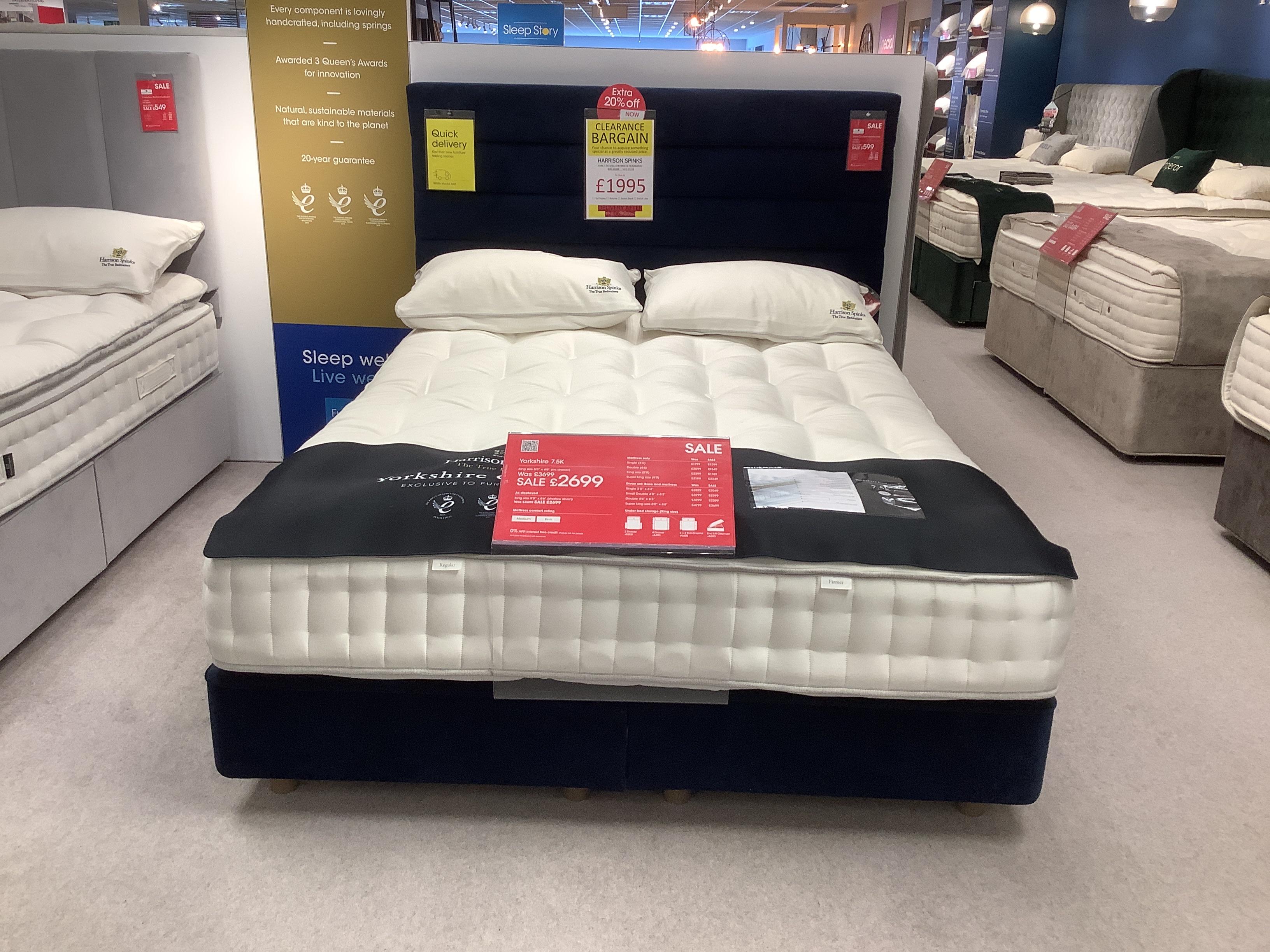 Kingsize Harrison Spinks Yorkshire 7.5k  Shallow Divan Set On Legs With A Hazel Headboard in  on Furniture Village