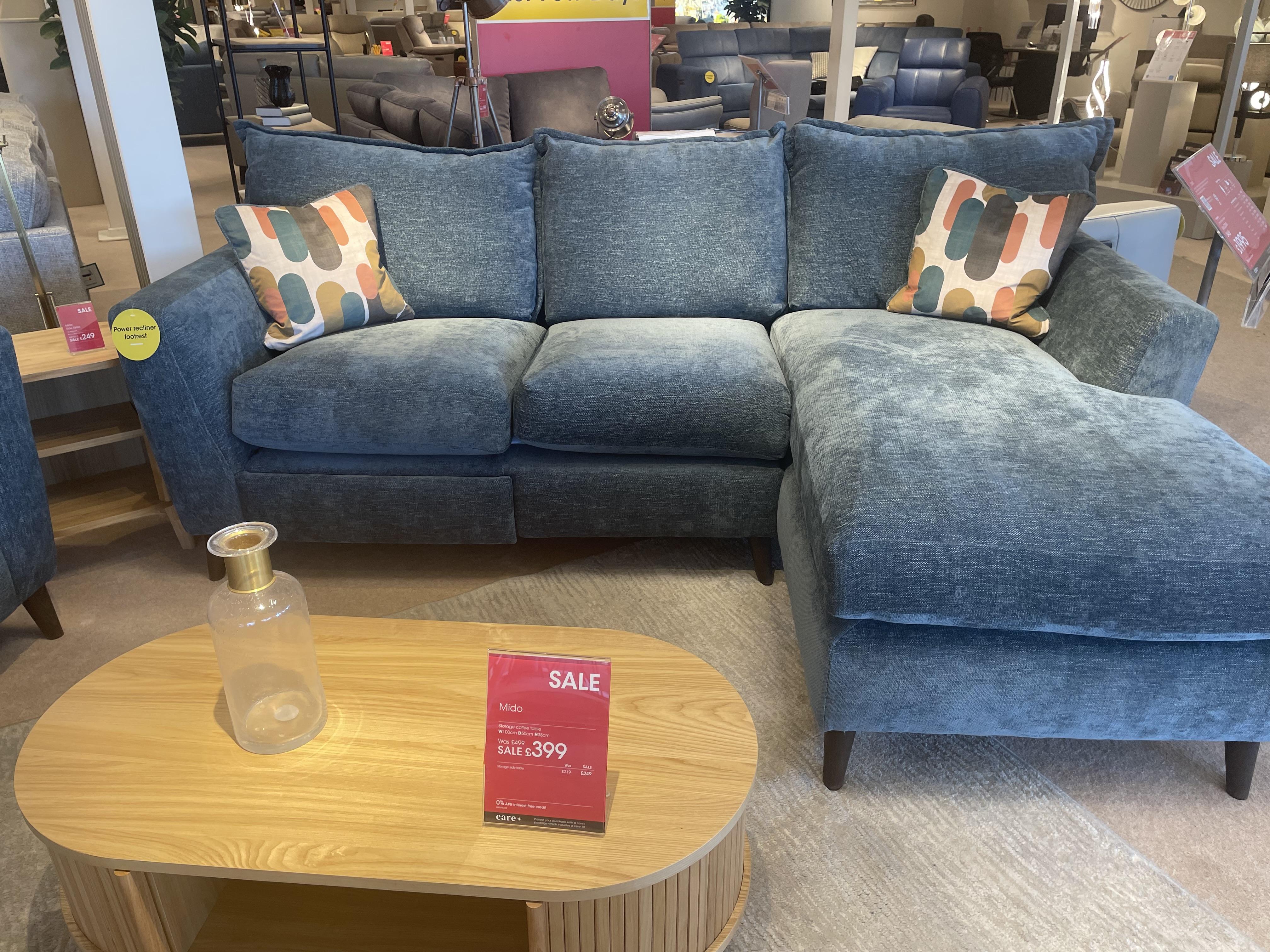 Sofia RHF power Chaise, Snuggler & stool in  on Furniture Village