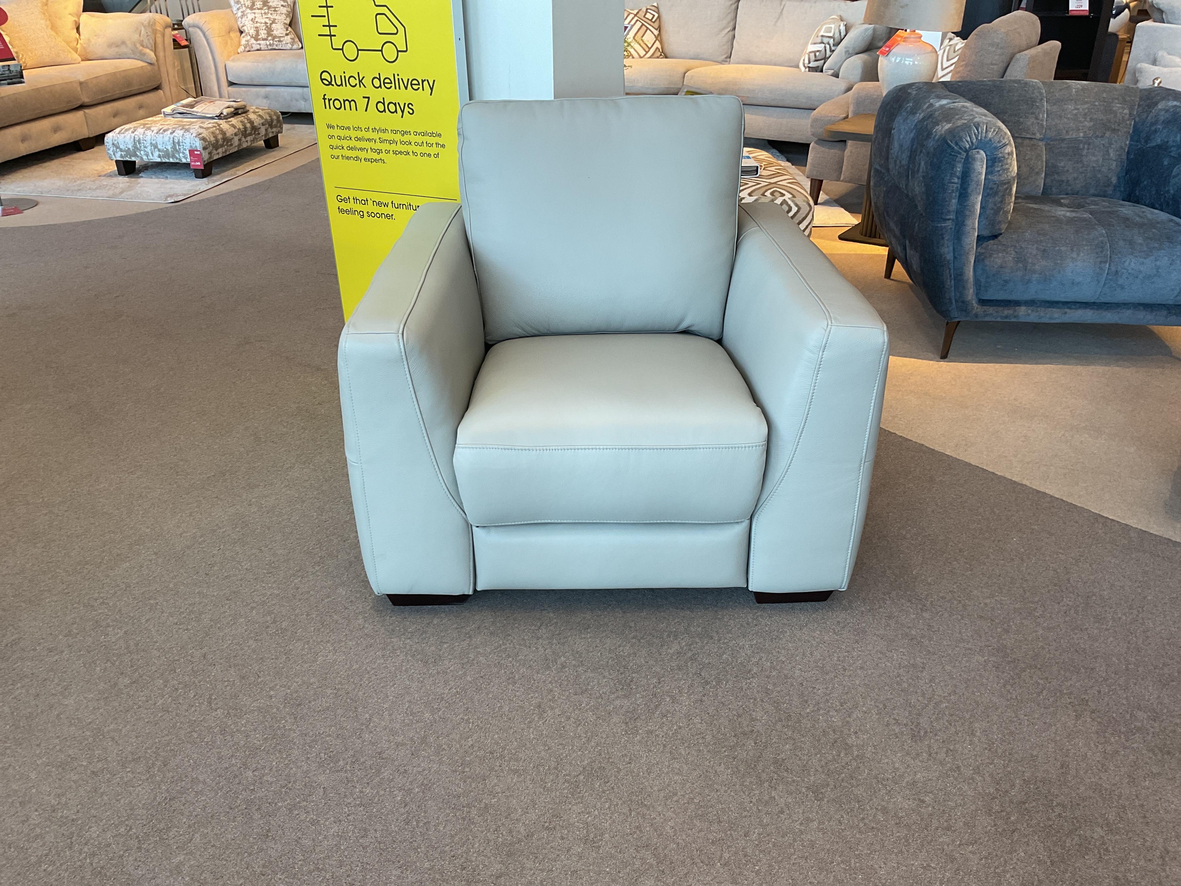 Dinky power recliner chair in Lead Grey colour full leather in  on Furniture Village