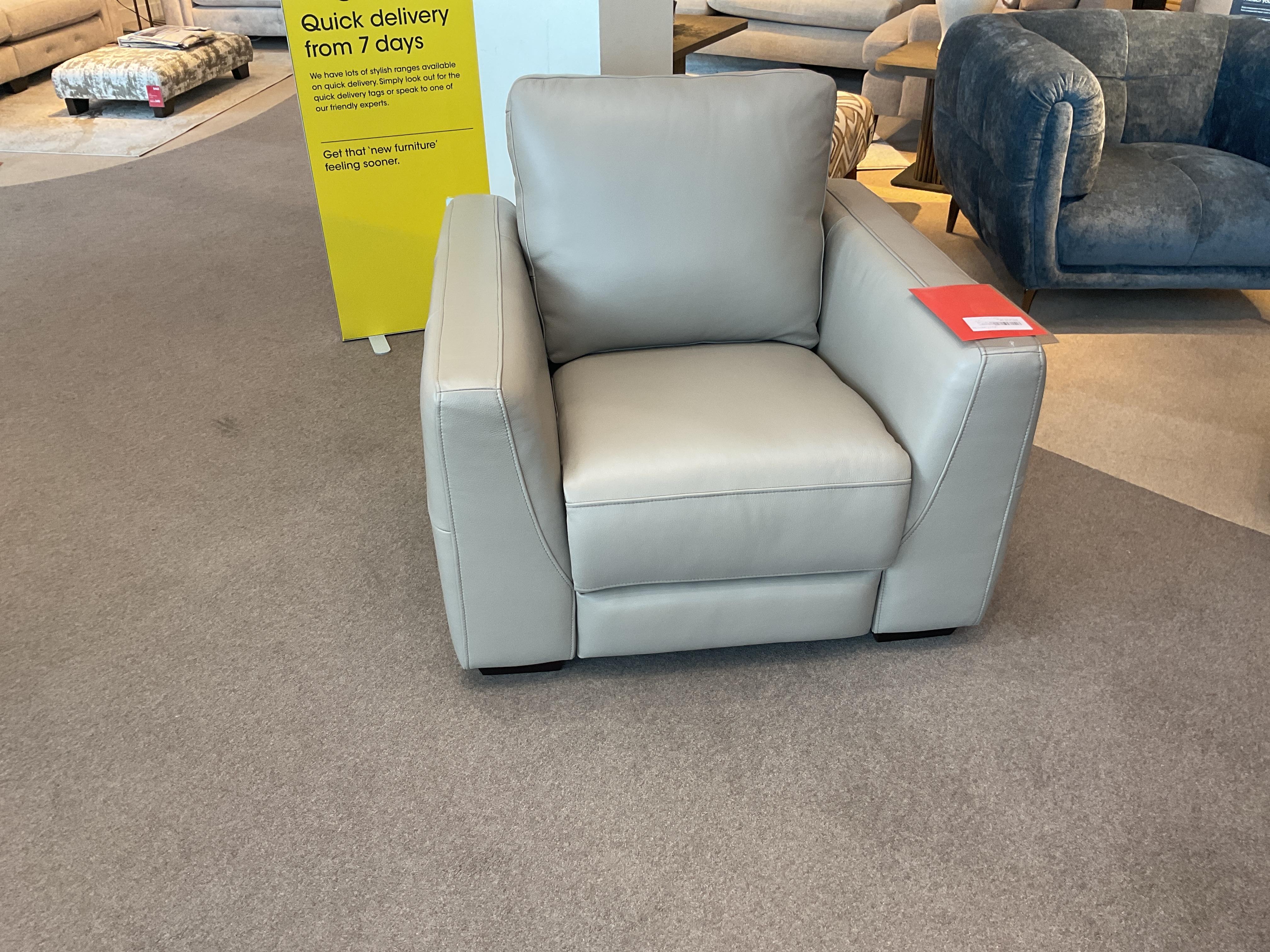 Dinky power recliner chair in Oyster colour leather in  on Furniture Village