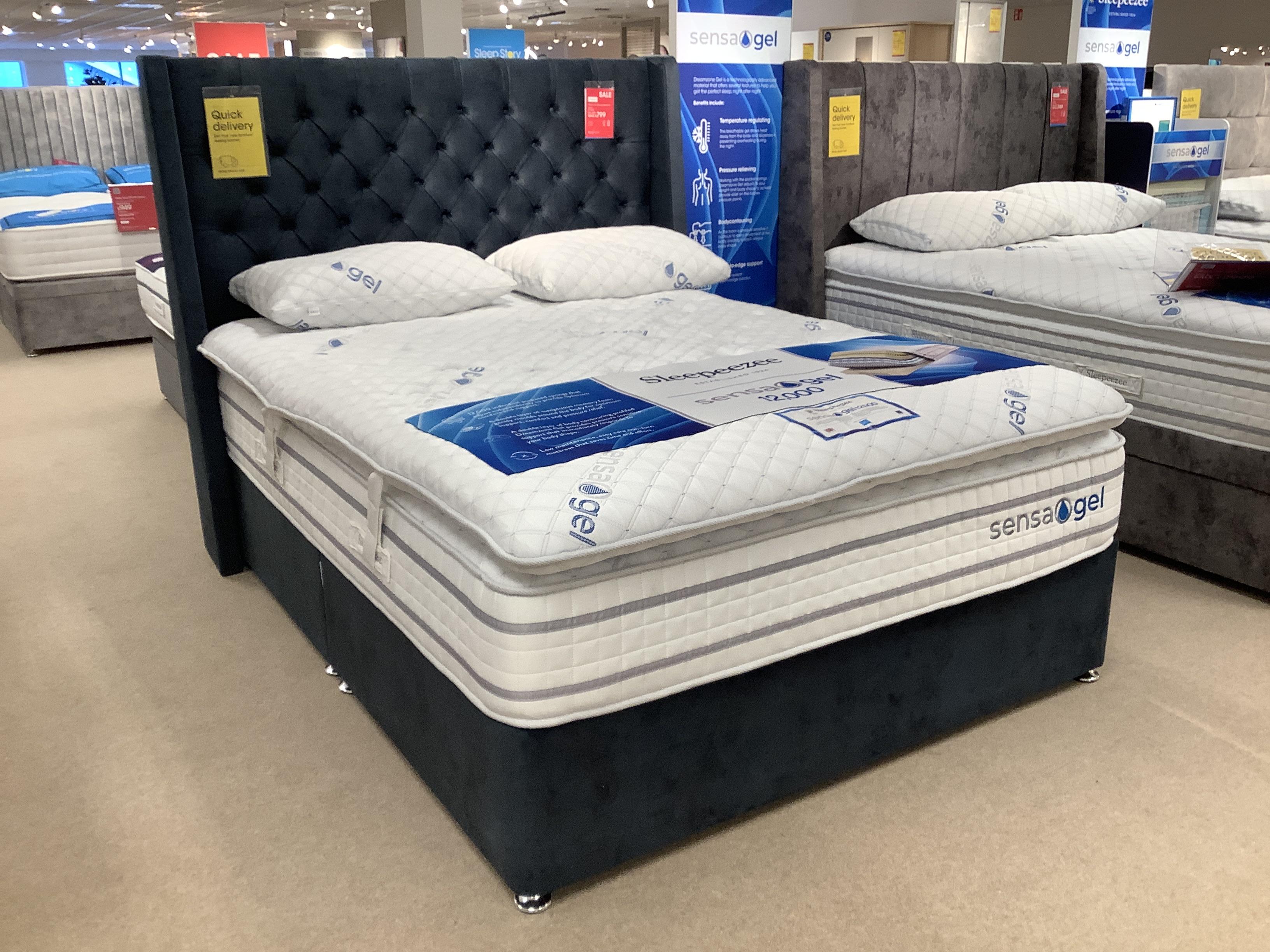 Sleepeezee Sensa Gel 12000 Kingsize + Headboard in  on Furniture Village