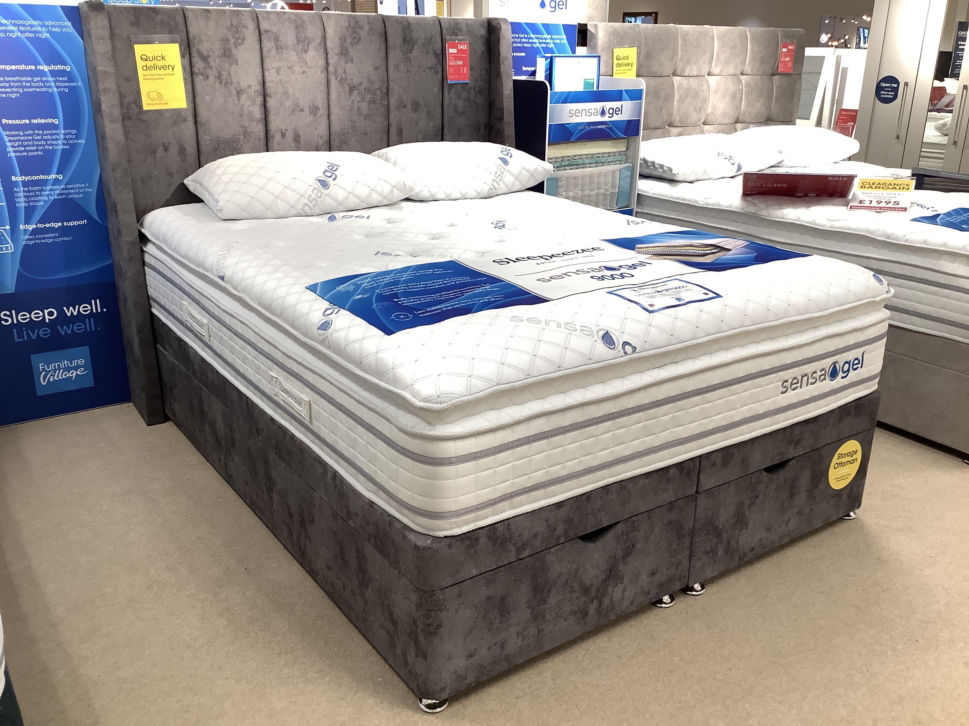 Sleepeezee Sensa Gel 9000 End Lift Ottoman Kingsize + Headboard in  on Furniture Village