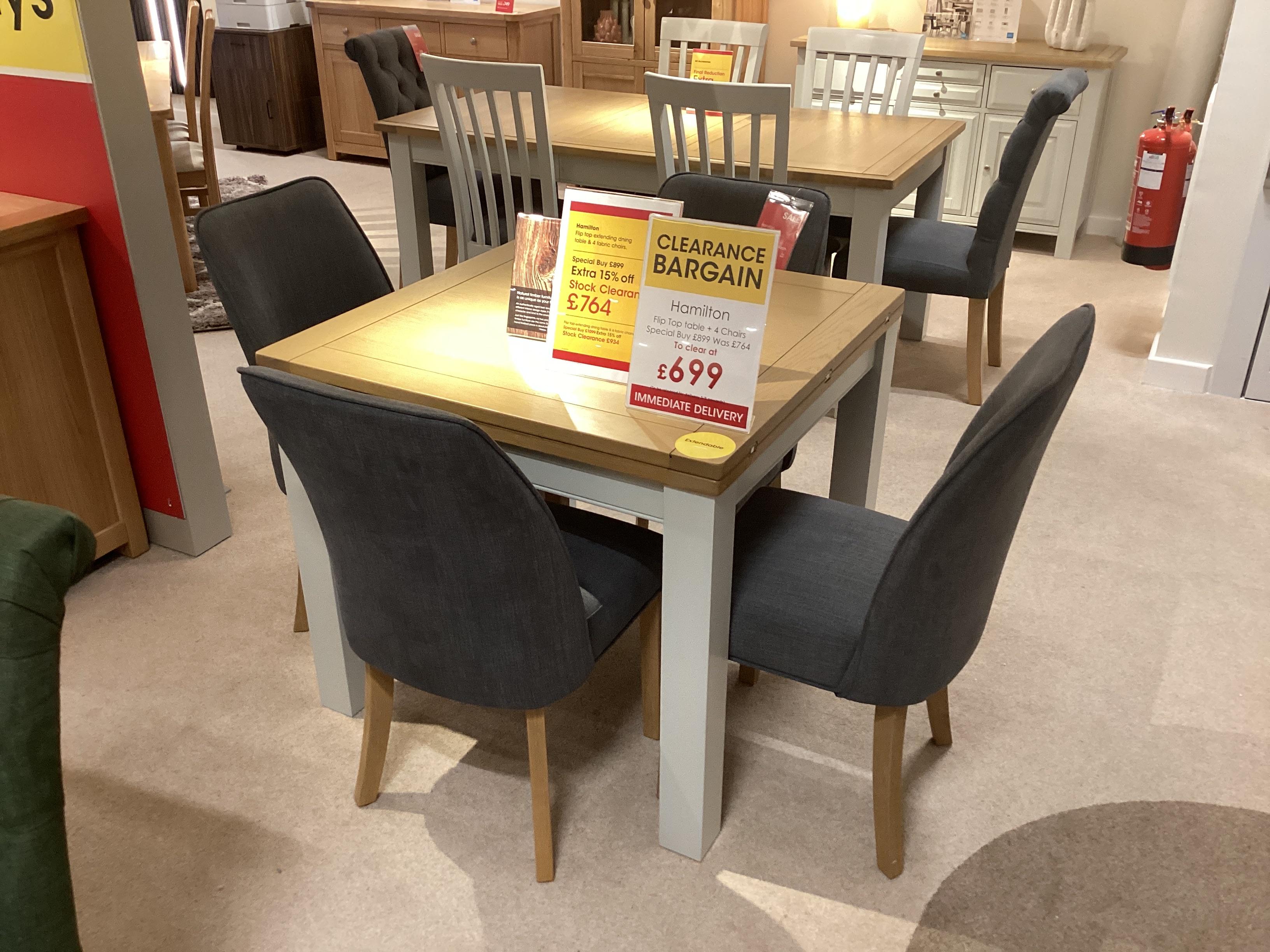 Hamilton flip top oak top dining table and 4 chairs in  on Furniture Village
