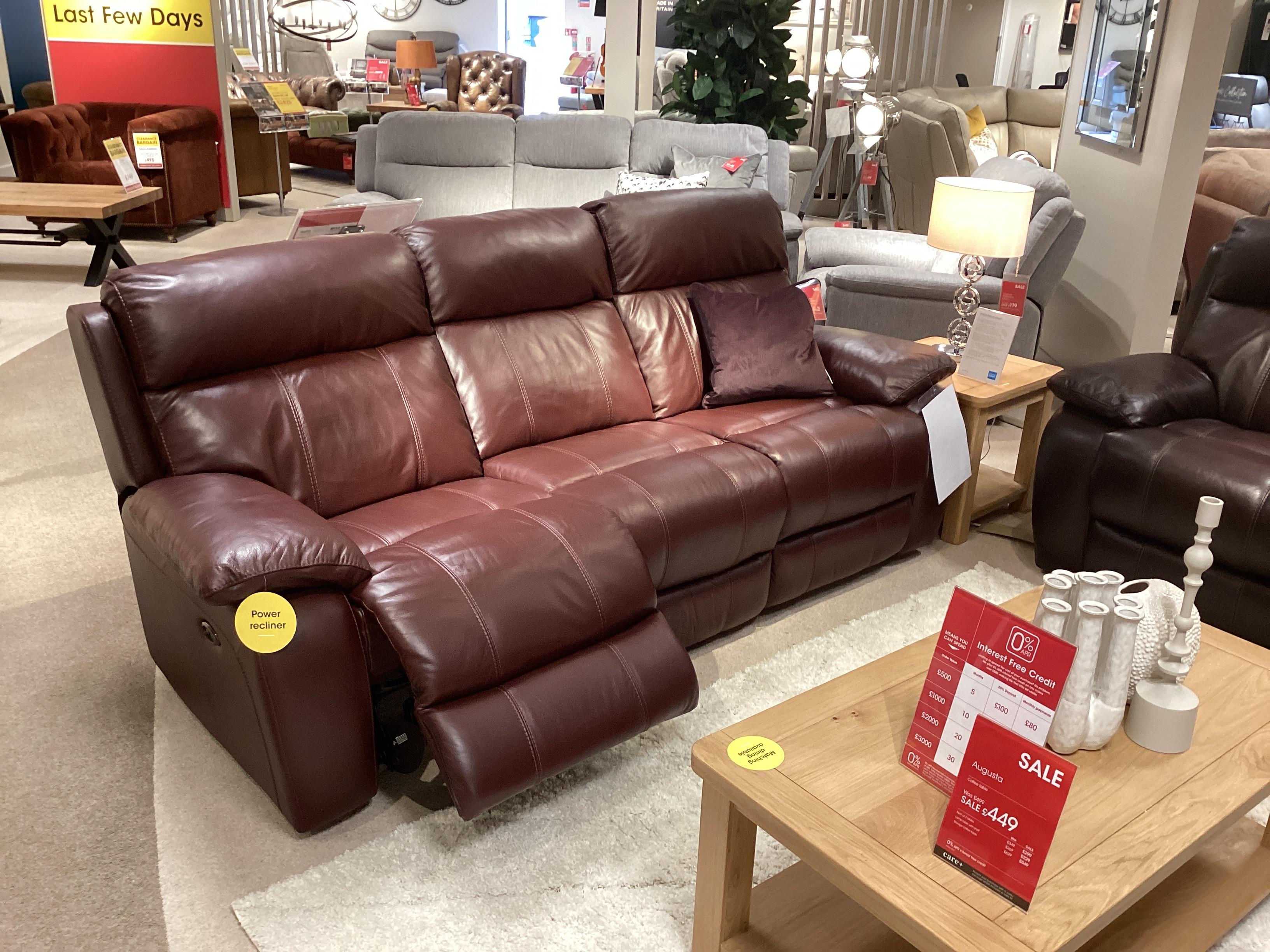 Moreno 3 seater power recliner and storage stool in  on Furniture Village